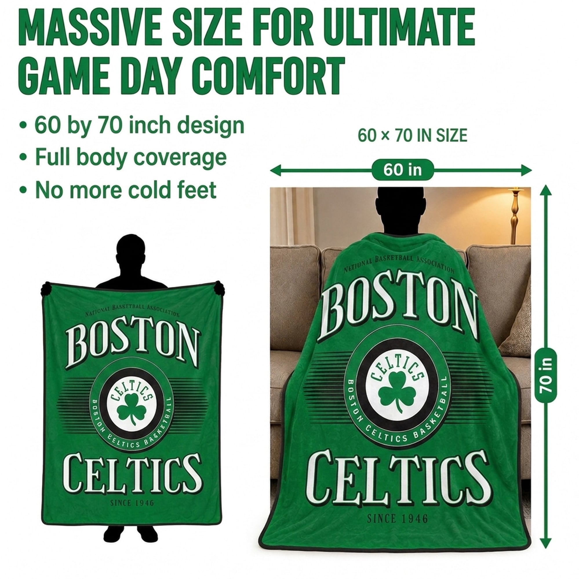 Couverture ultra douce Pegasus Boston Celtics Spotlight Arch 60" x 70"