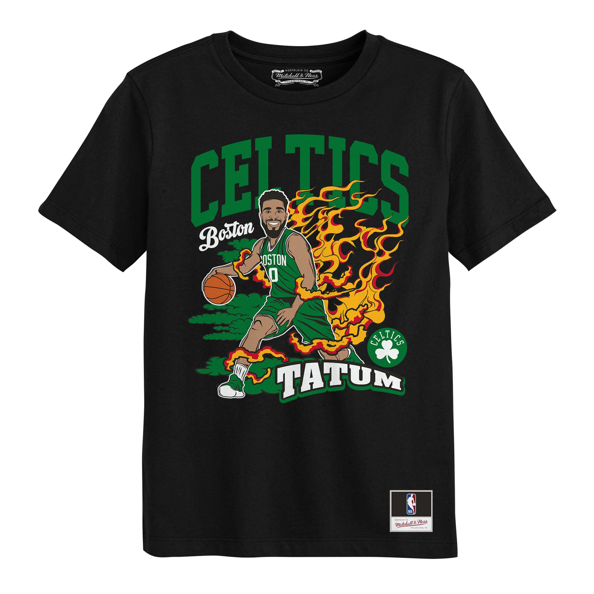 T-shirt Mitchell & Ness Jayson Tatum noir Boston Celtics Fired Up pour enfants d'âge préscolaire