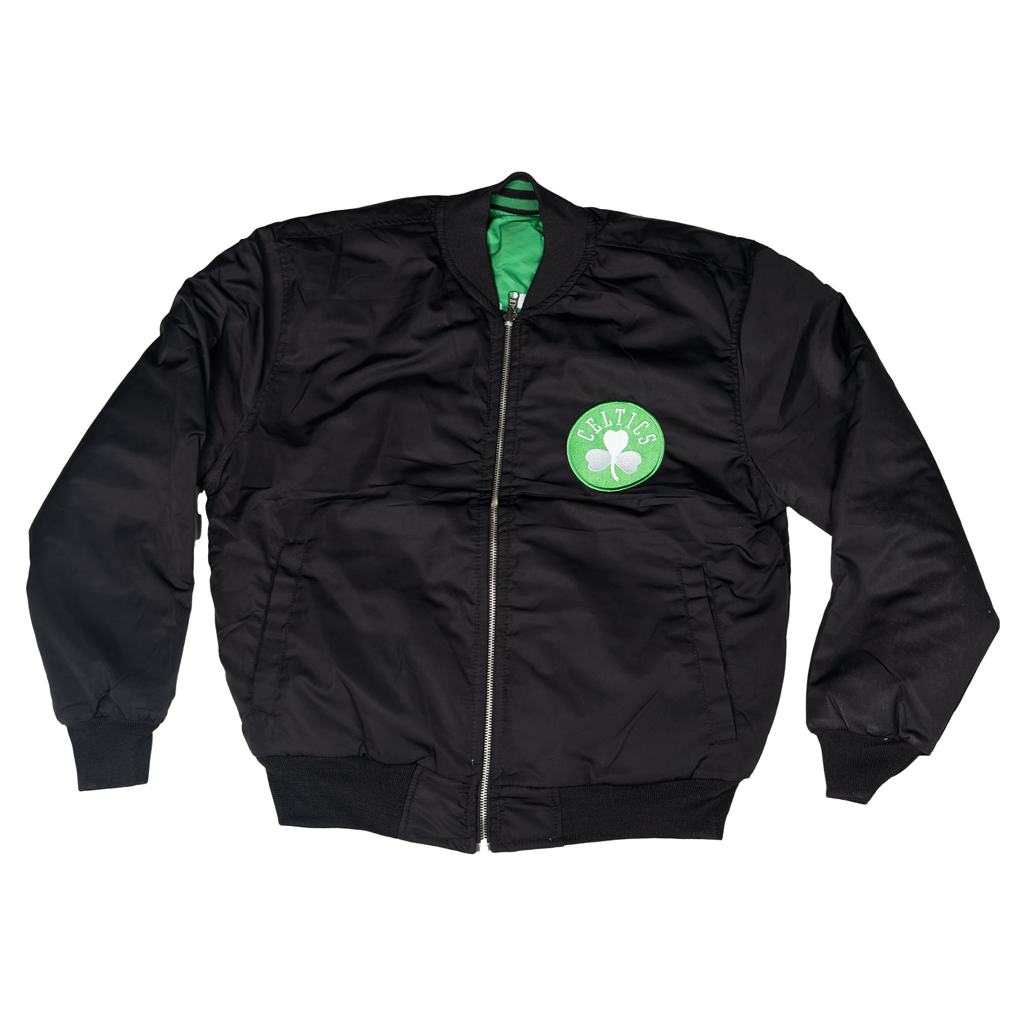 Veste de vol réversible unisexe FISLL noire/vert Kelly Boston Celtics à fermeture éclair intégrale