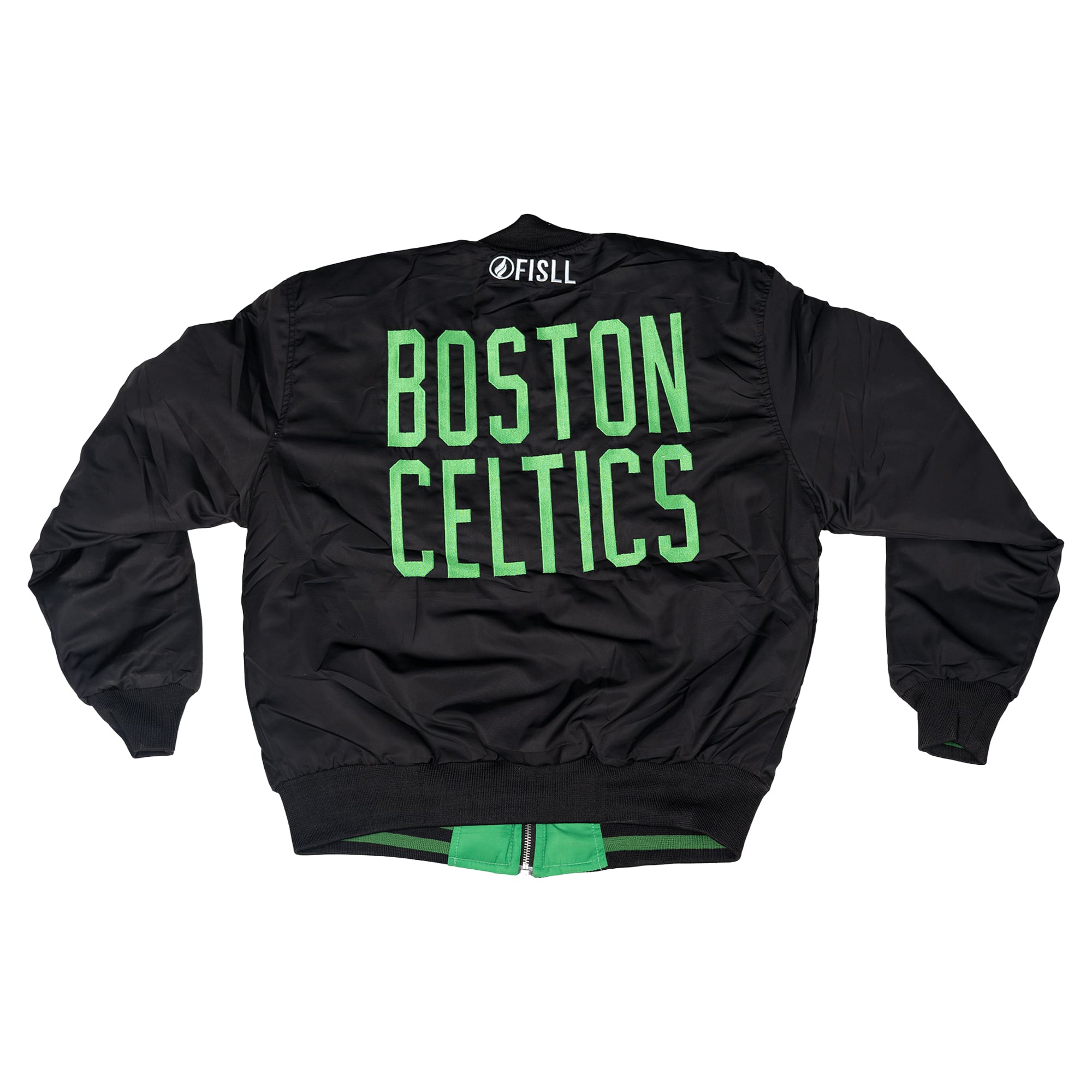 Veste de vol réversible unisexe FISLL noire/vert Kelly Boston Celtics à fermeture éclair intégrale