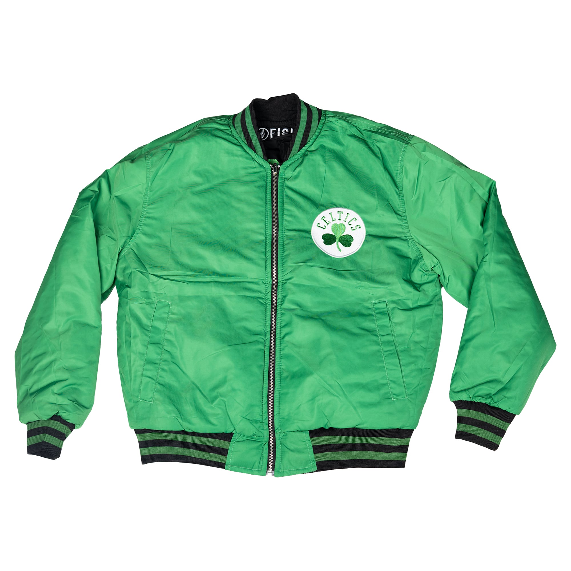 Veste de vol réversible unisexe FISLL noire/vert Kelly Boston Celtics à fermeture éclair intégrale