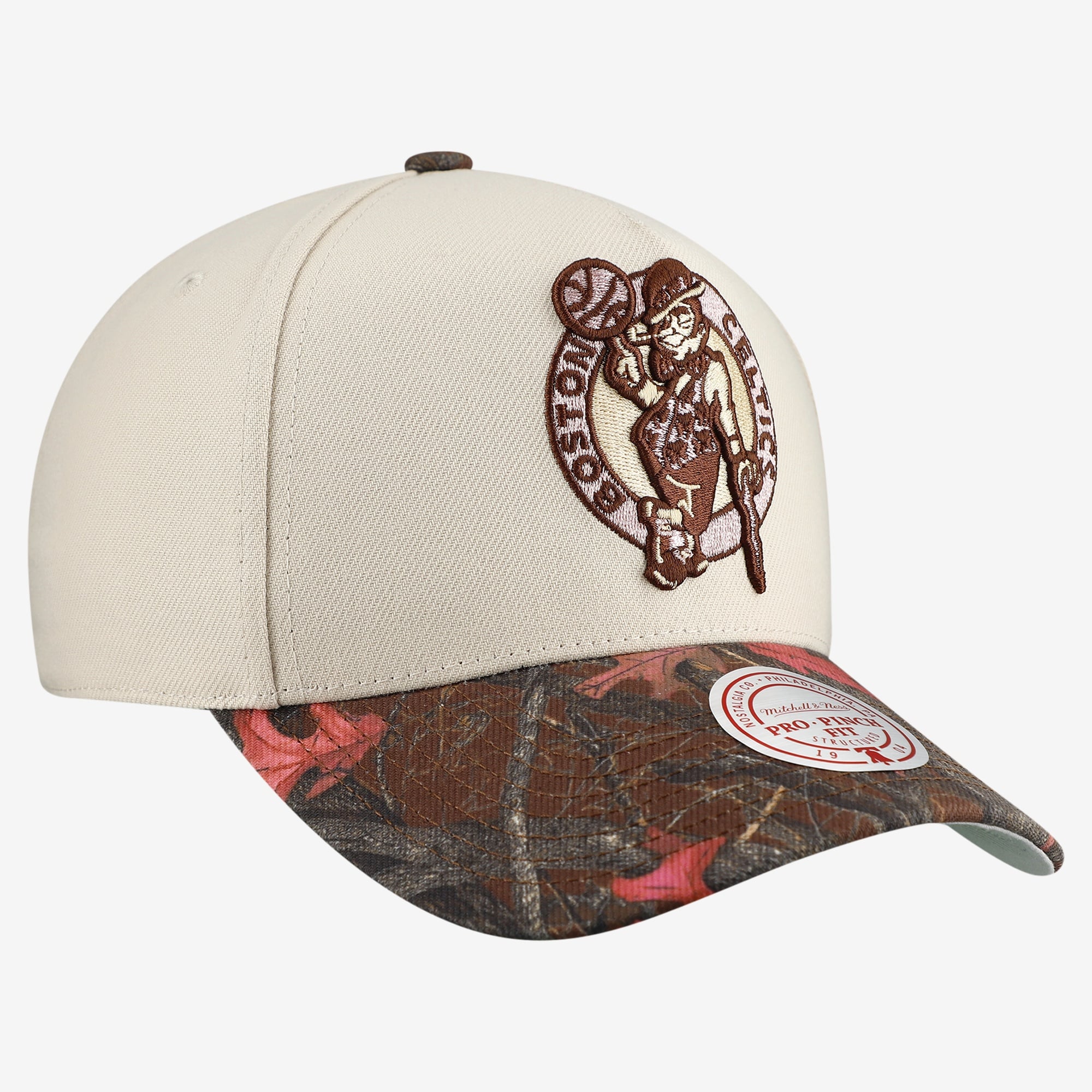 Casquette unisexe Mitchell & Ness crème Boston Celtics rose automne Pro