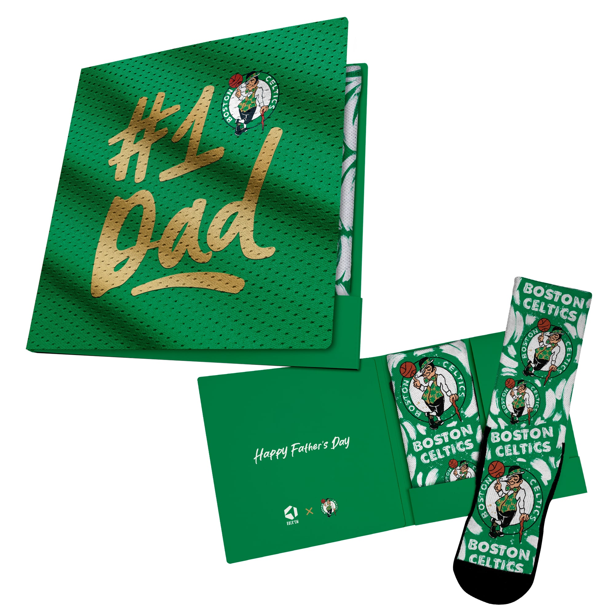 Chaussettes unisexes Rock Em Kelly Green Boston Celtics #1 Dad Gift Card Socks
