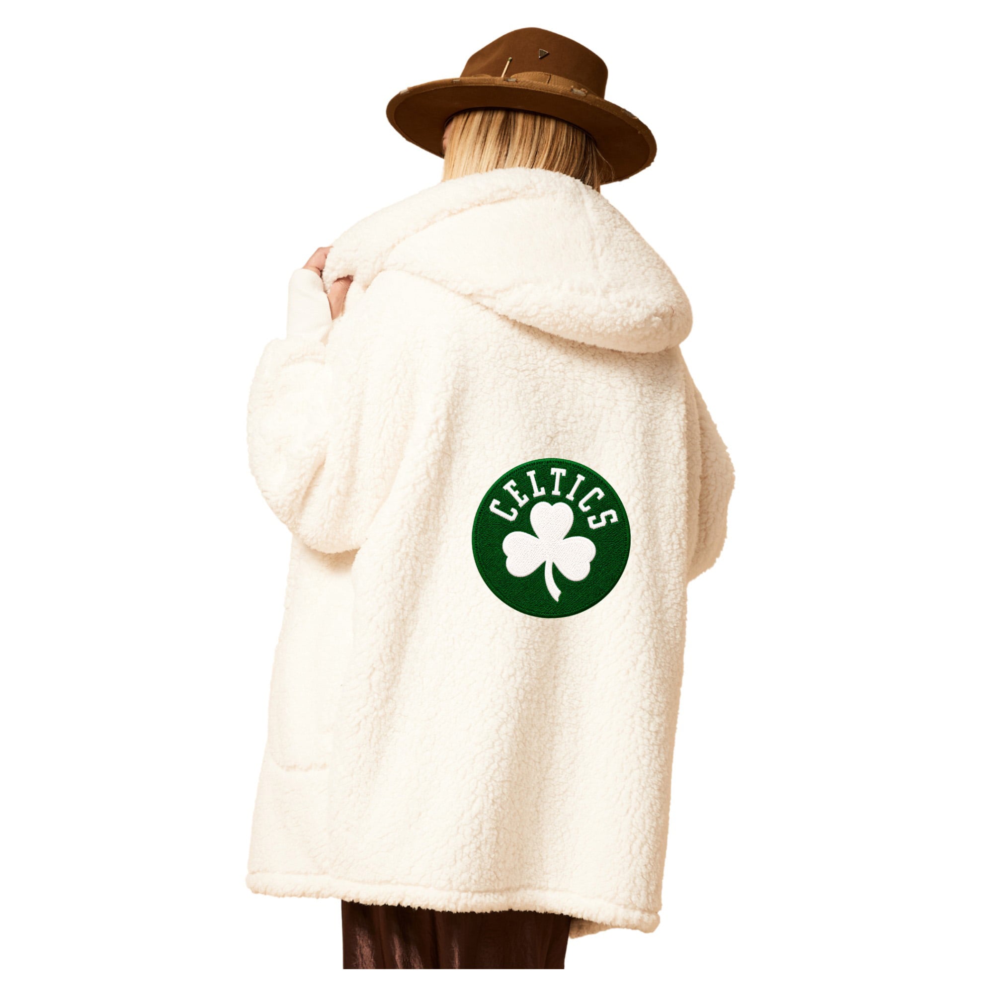 Unisex the Best Lounger World By Jill Martin Cream Boston Celtics Oversized Open-Front Hoodie Sweater