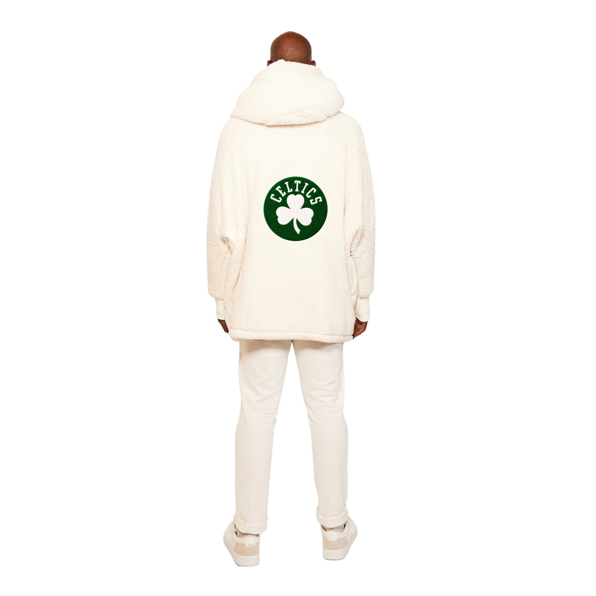 Unisex the Best Lounger World By Jill Martin Cream Boston Celtics Oversized Open-Front Hoodie Sweater
