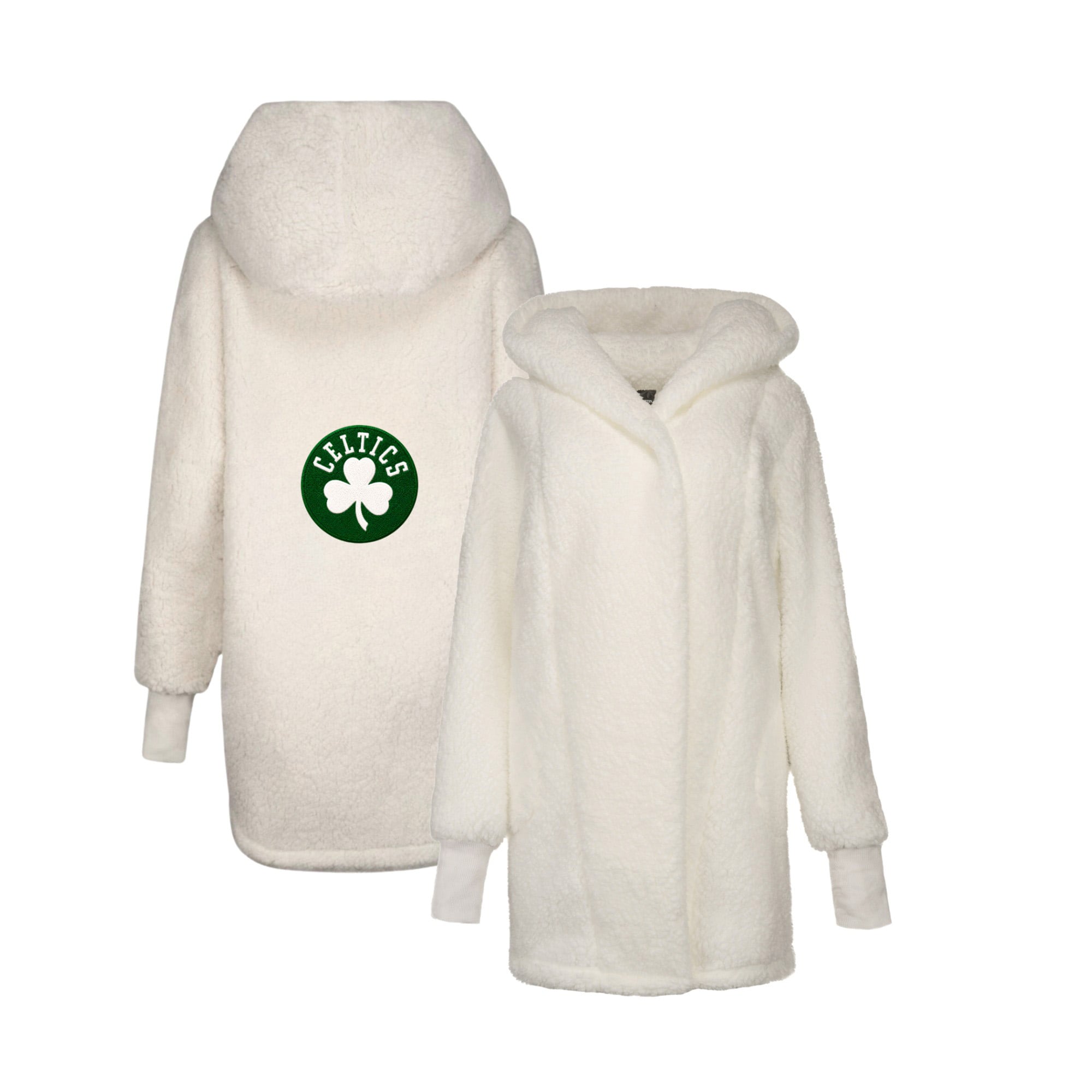 Sweat à capuche ouvert surdimensionné Boston Celtics de couleur crème par Jill Martin, le meilleur transat du monde