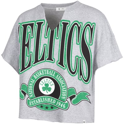 Boston Celtics '47 Women's Banners Out Oversized Notch Neck T-Shirt - Gray