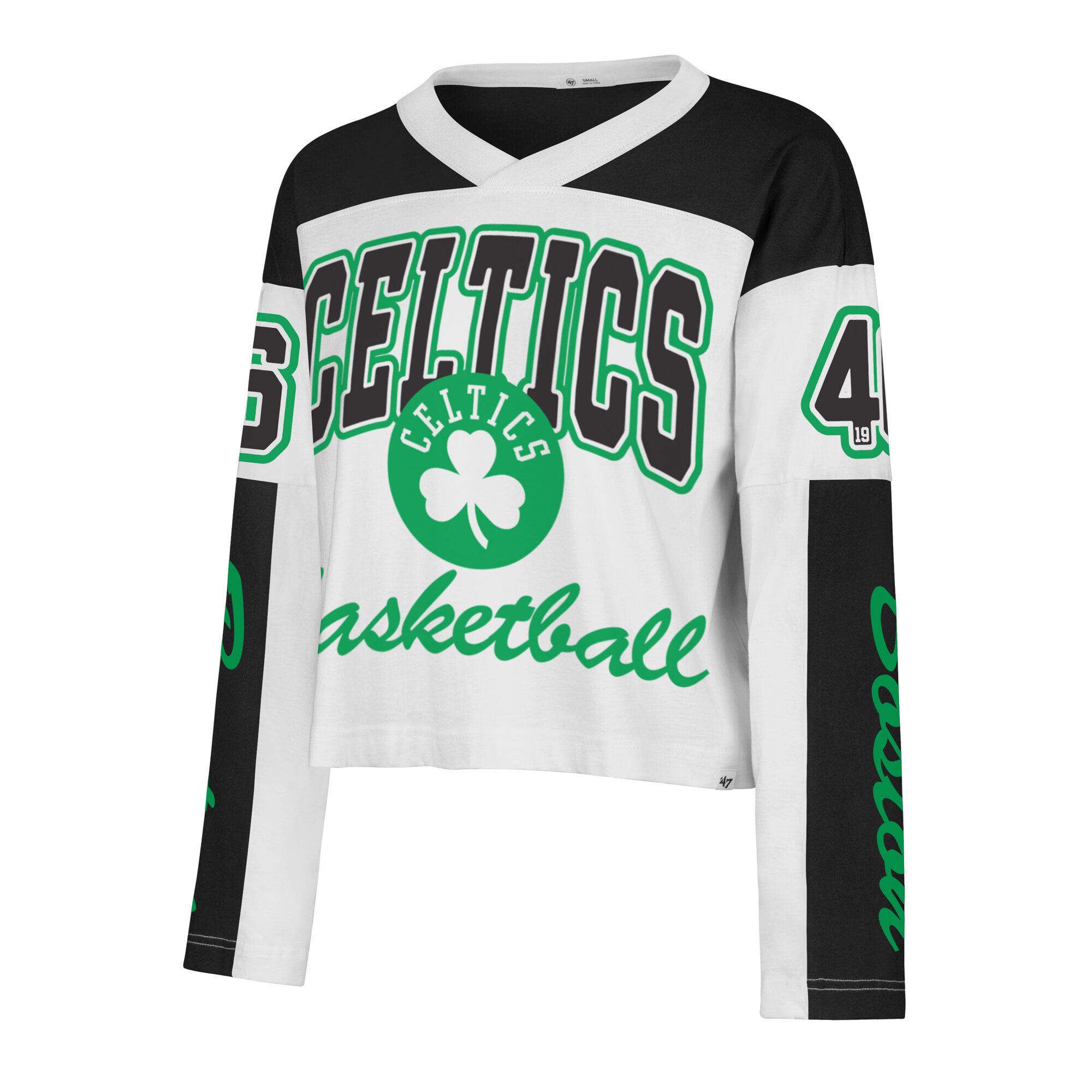 Women's '47  White Boston Celtics Cropped Exclamation Metro Jersey Long Sleeve T-Shirt