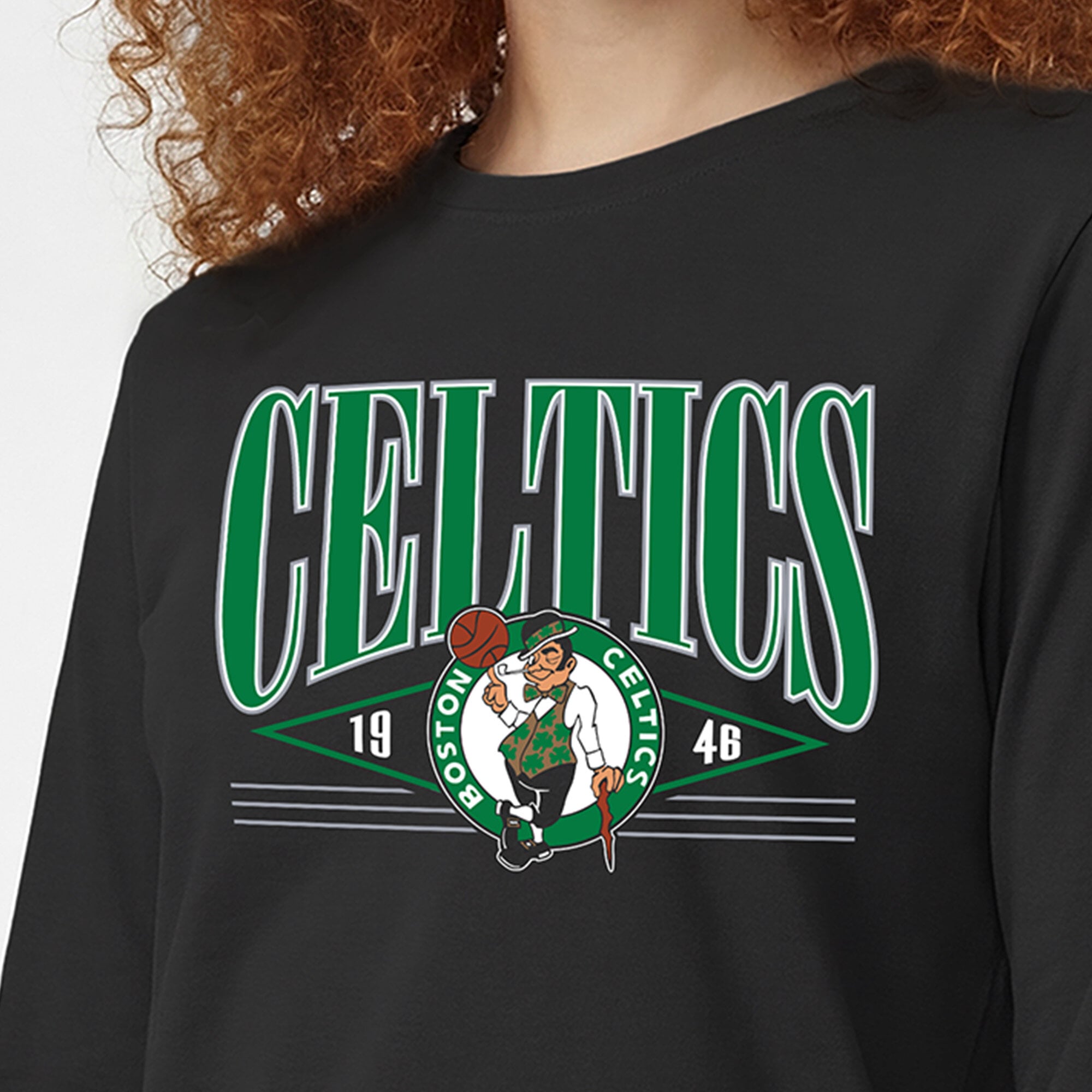 T-shirt à manches longues noir Champion Boston Celtics pour femmes