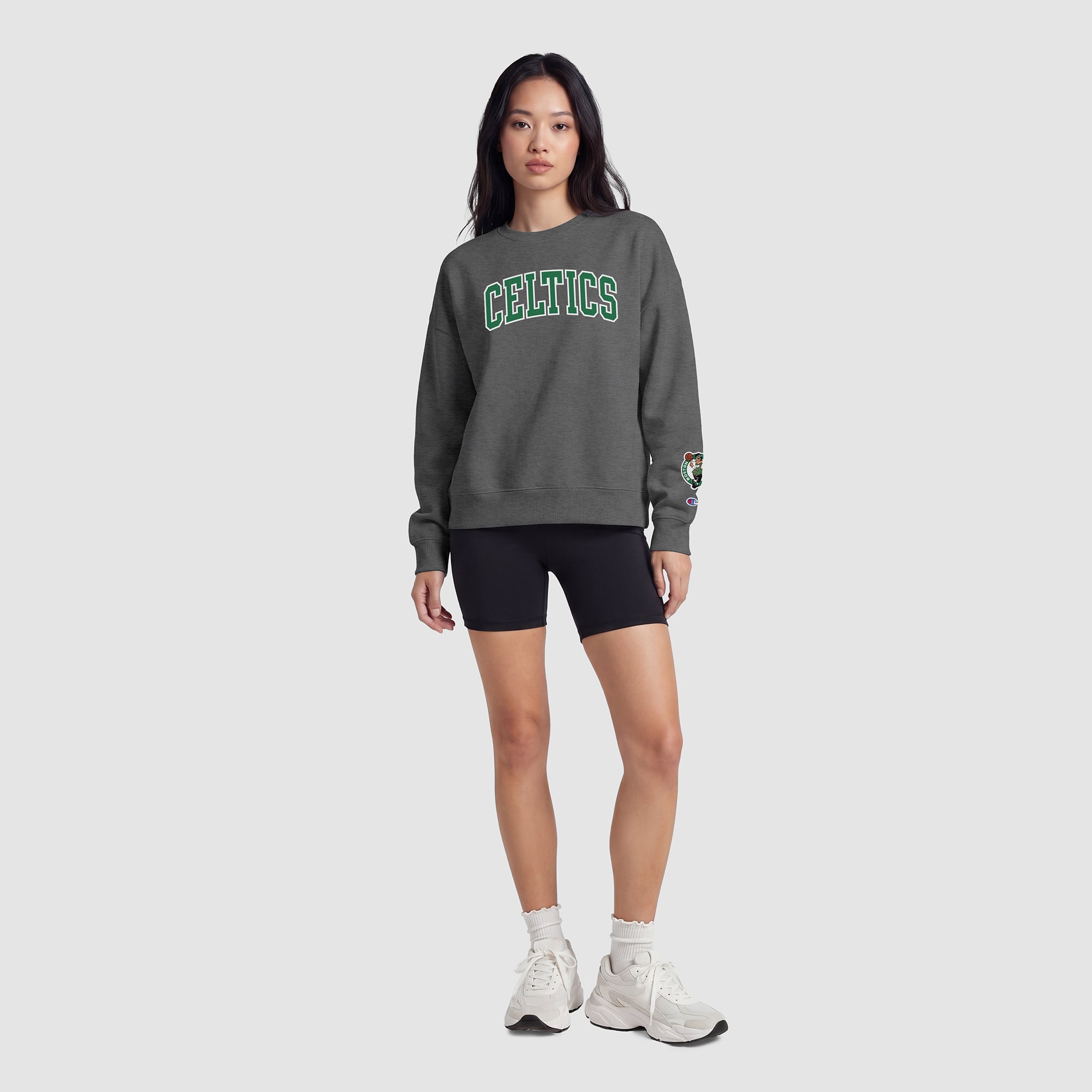Sweat-shirt contrasté Champion pour femme, couleur anthracite, Boston Celtics