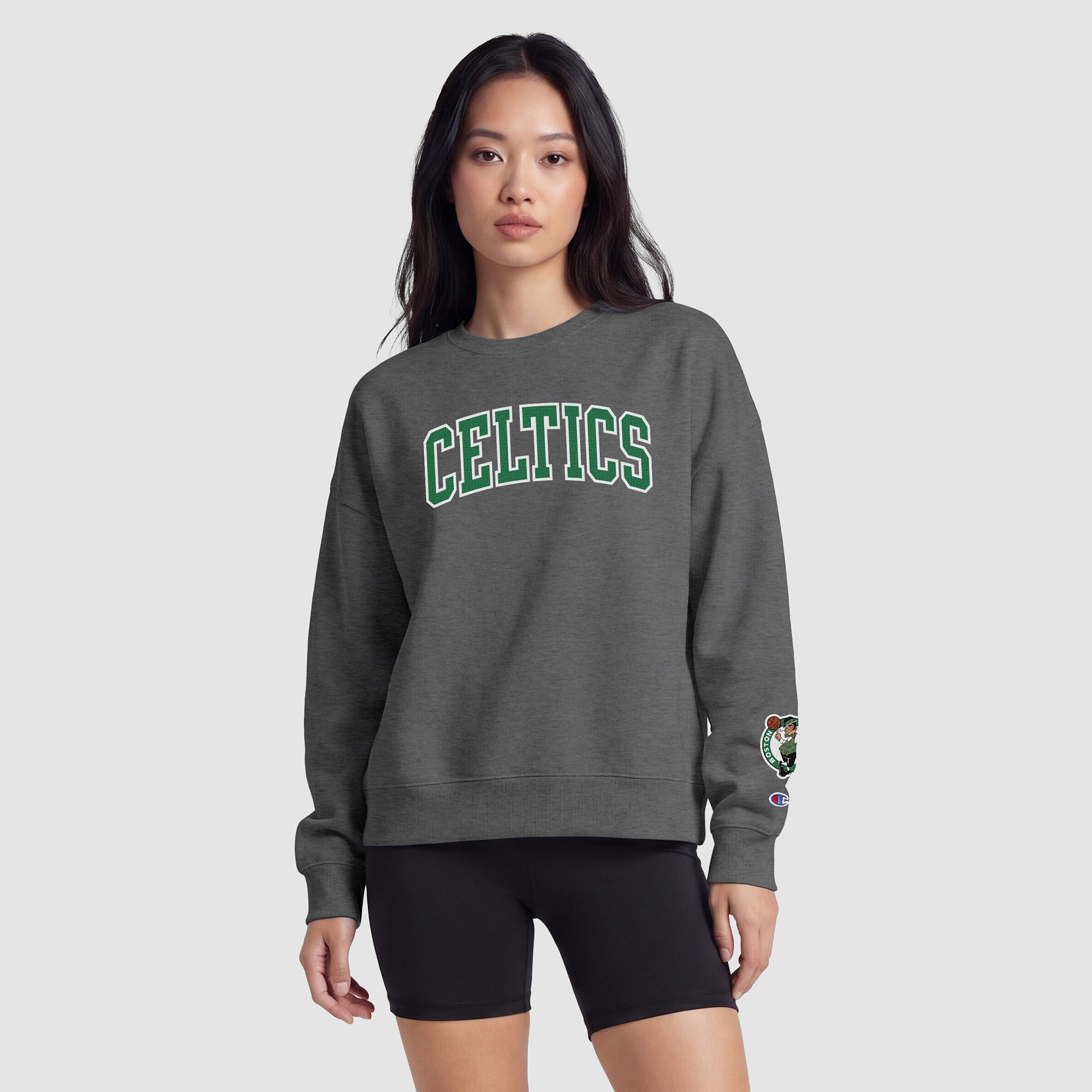 Sweat-shirt contrasté Champion pour femme, couleur anthracite, Boston Celtics