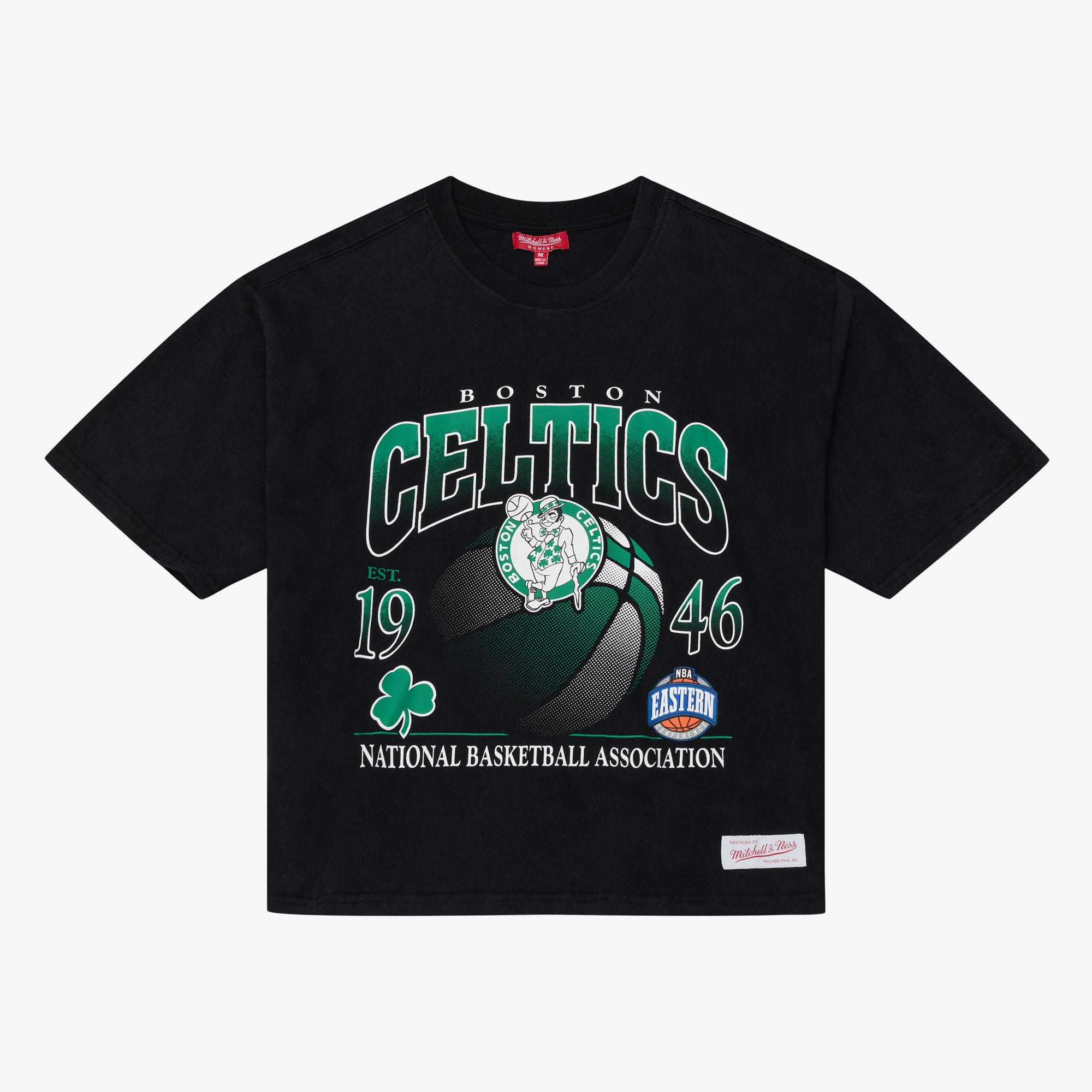 Women's Mitchell & Ness  Black Boston Celtics Street Graphic Boxy Crop T-Shirt