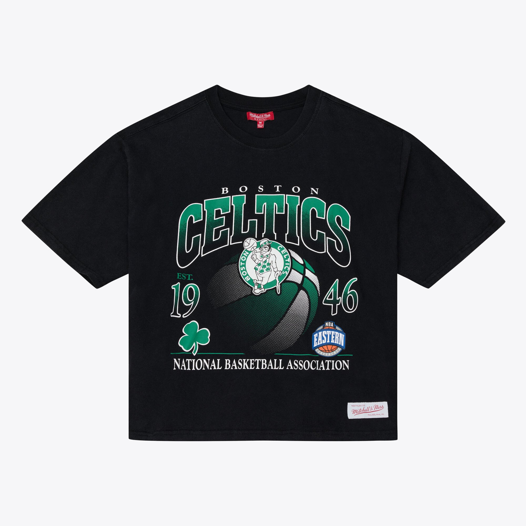 T-shirt court à imprimé graphique noir Mitchell & Ness Boston Celtics pour femme
