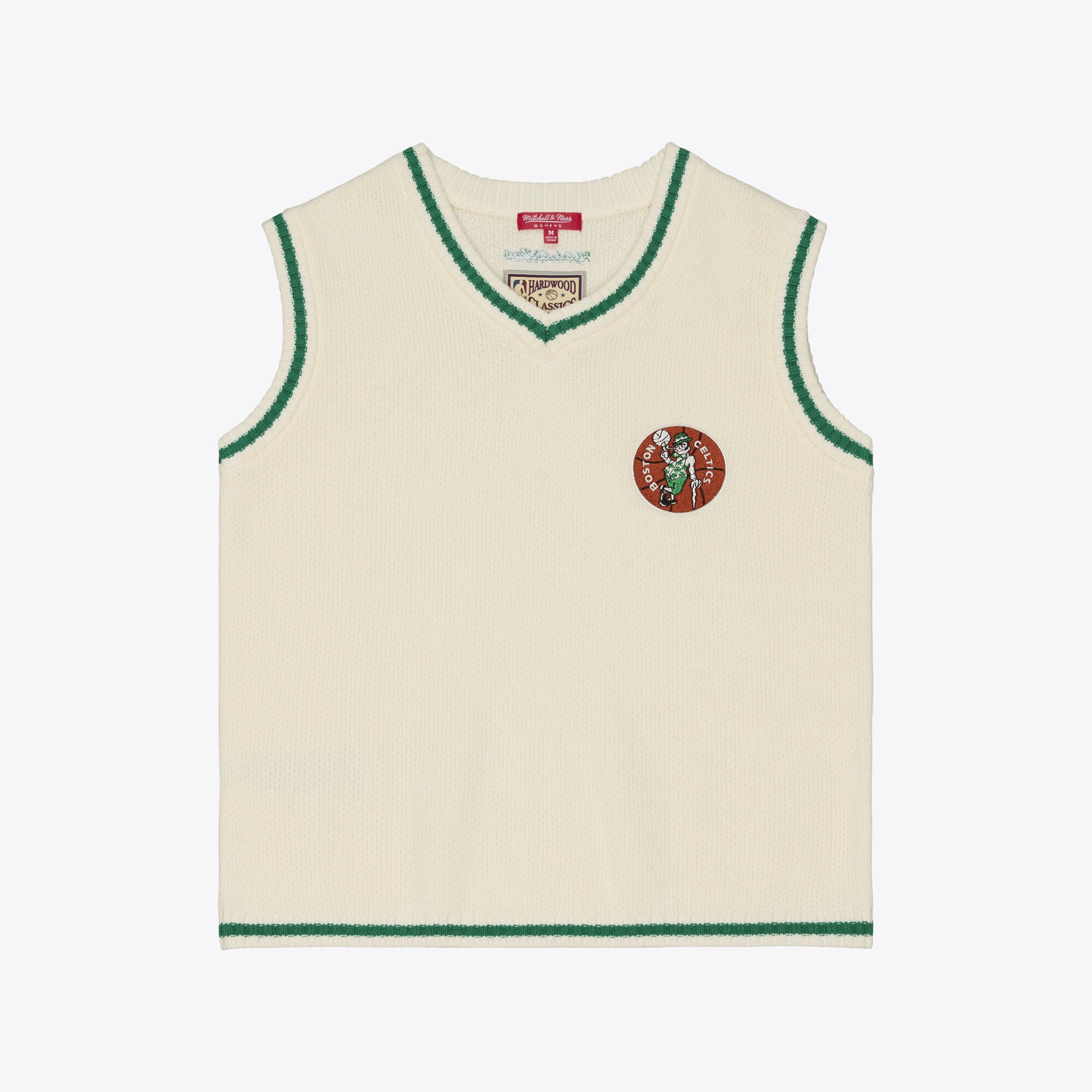 Women's Mitchell & Ness Cream Boston Celtics Retro Roots Sweater Vest
