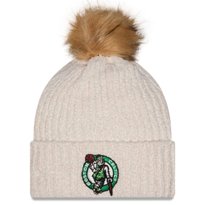 Boston Celtics New Era Women's Chrome Cuff Knit Hat with Pom - Cream