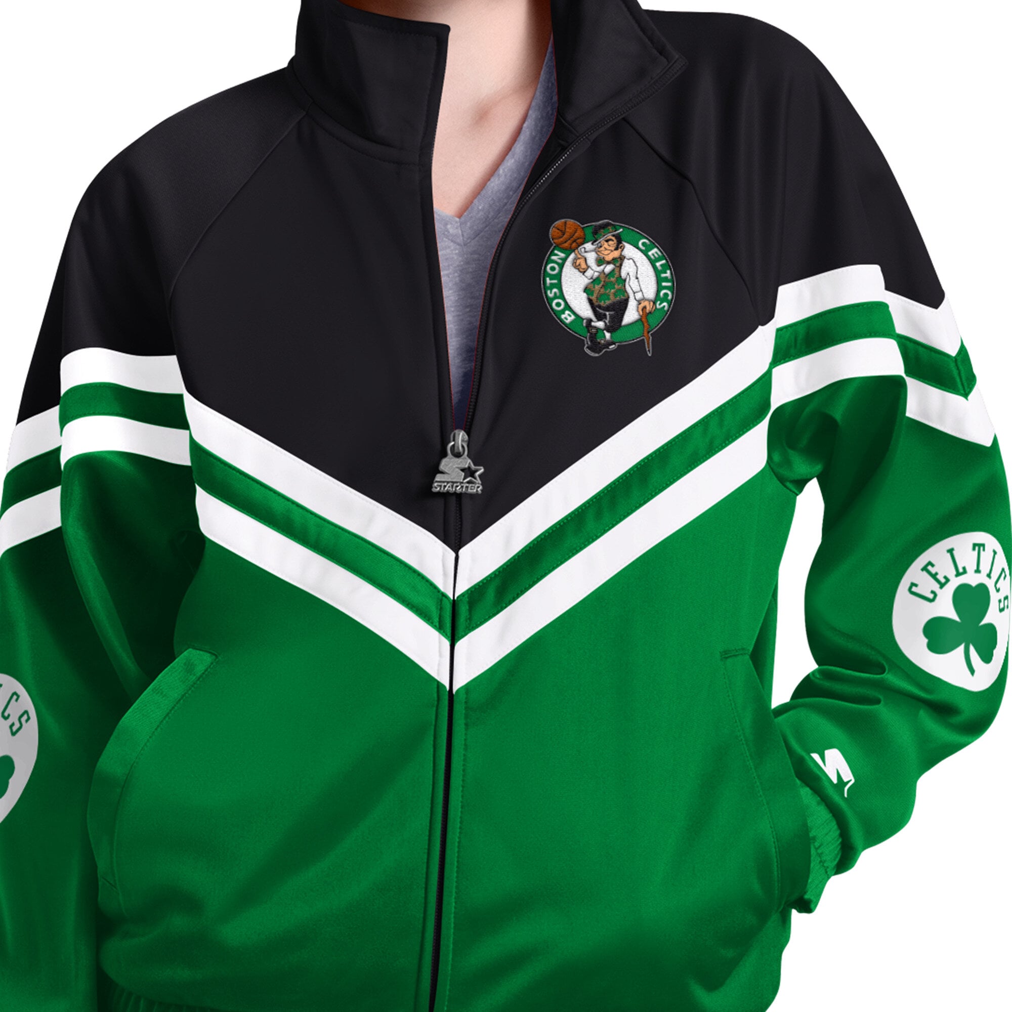 Veste de survêtement raglan zippée Starter pour femme, vert Kelly, Boston Celtics Fan Club