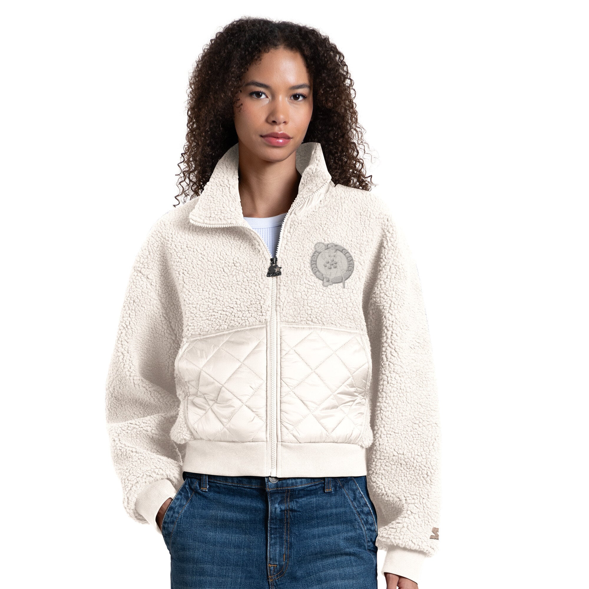 Veste zippée intégrale Starter blanche Boston Celtics Journeyman Sherpa pour femme
