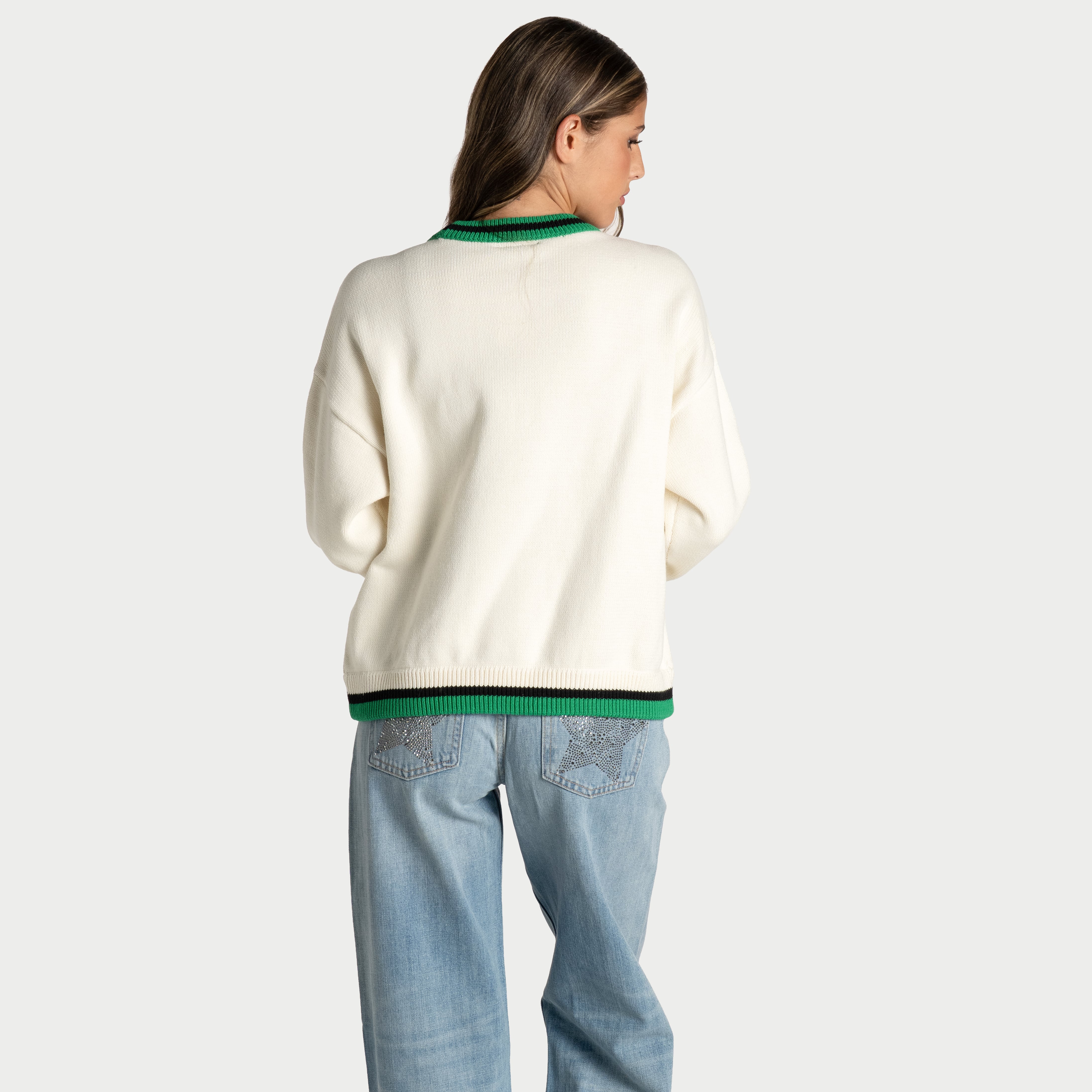 Pull jacquard à col rond crème Boston Celtics de The Wild Collective pour femme