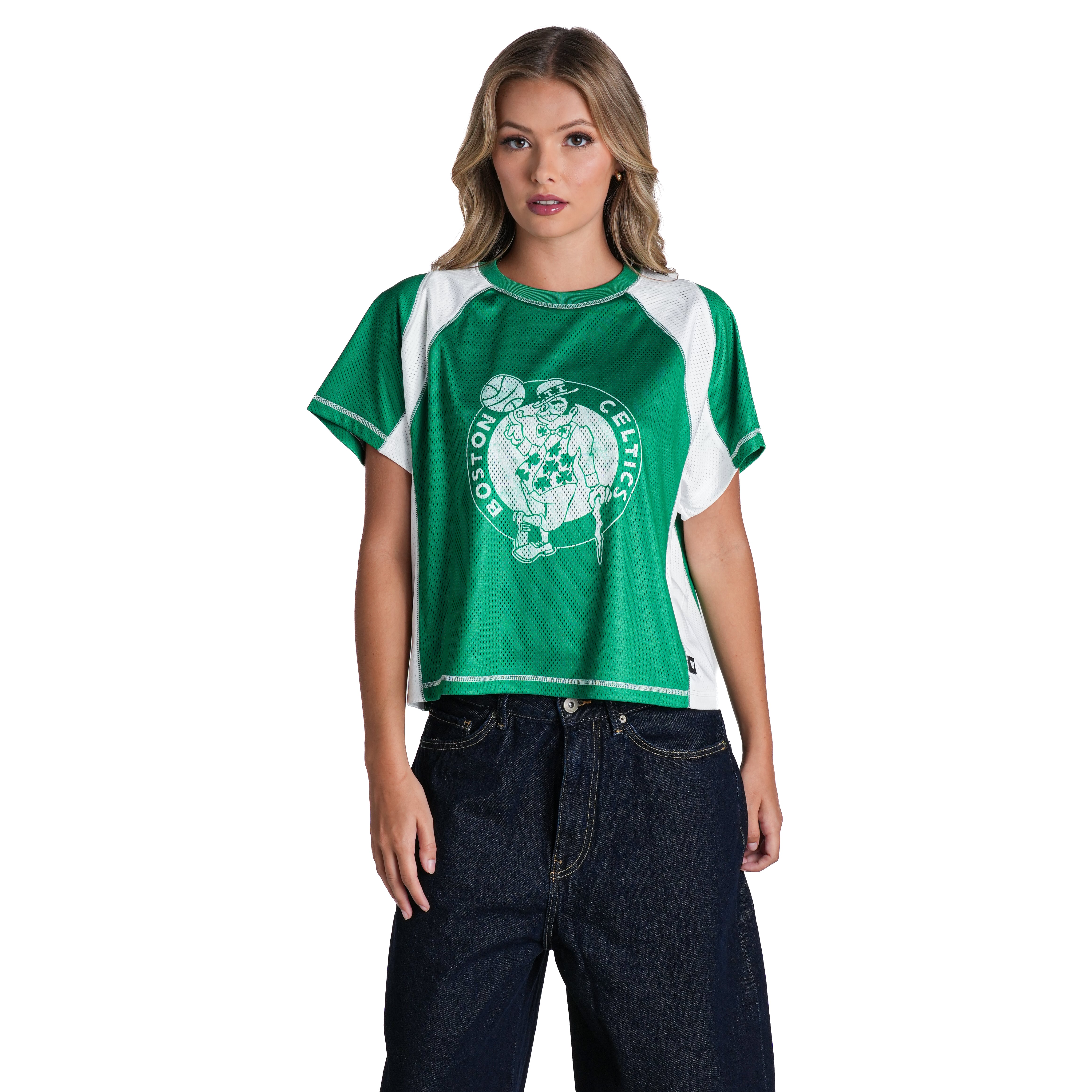 Haut raglan en maille contrastée vert Kelly Boston Celtics de The Wild Collective pour femme