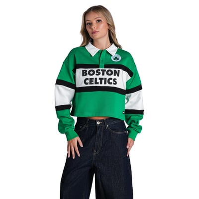  Boston Celtics The Wild Collective Women's Long Sleeve Crop Polo - Kelly Green