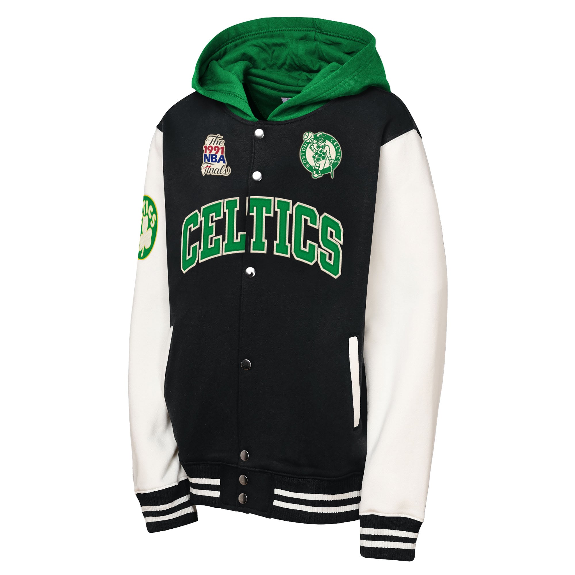 Youth Mitchell & Ness Black Boston Celtics Hardwood Classics Courtside Fleece Full-Snap Hoodie Jacket