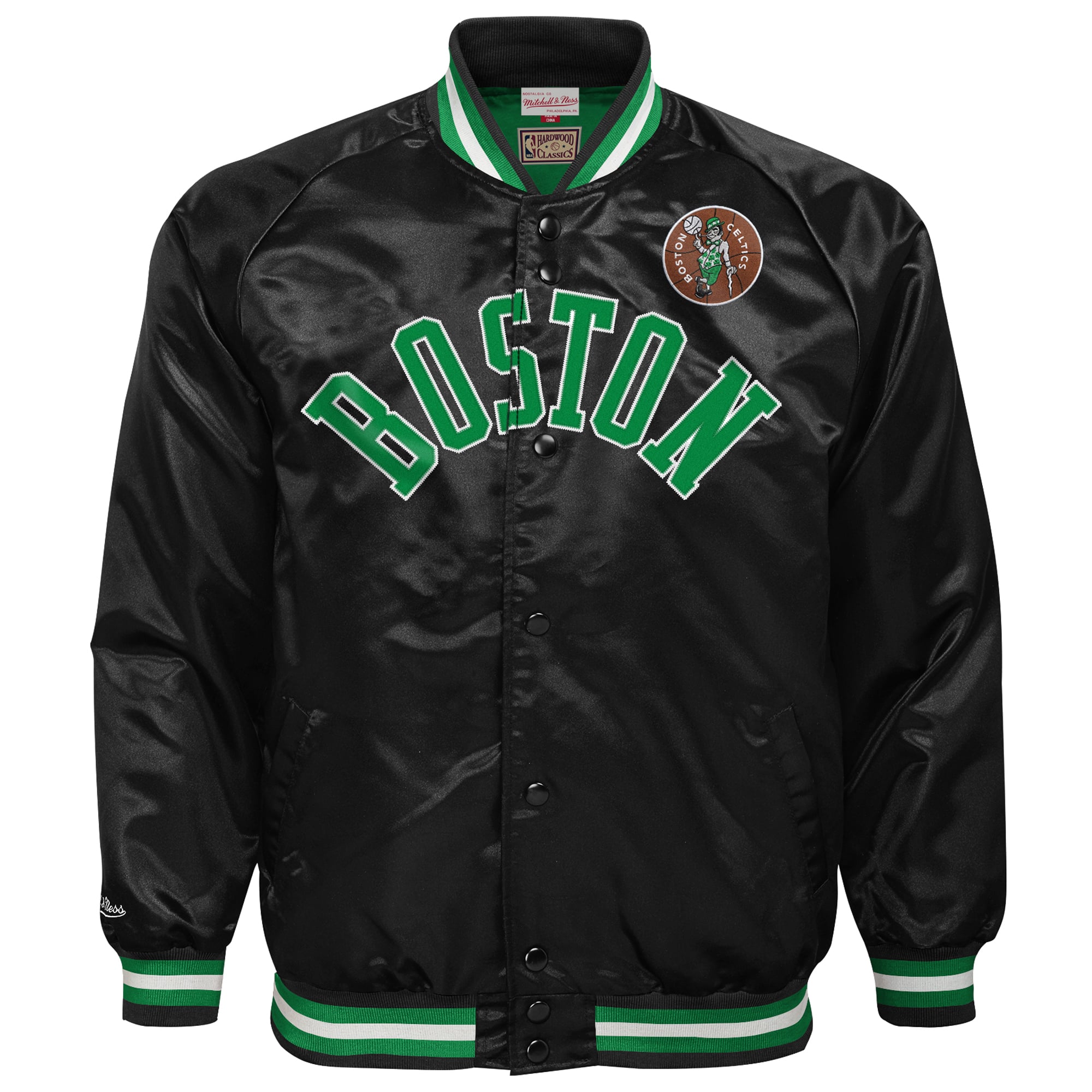 Youth Mitchell & Ness Black Boston Celtics Lightweight Satin Raglan Full-Snap Jacket