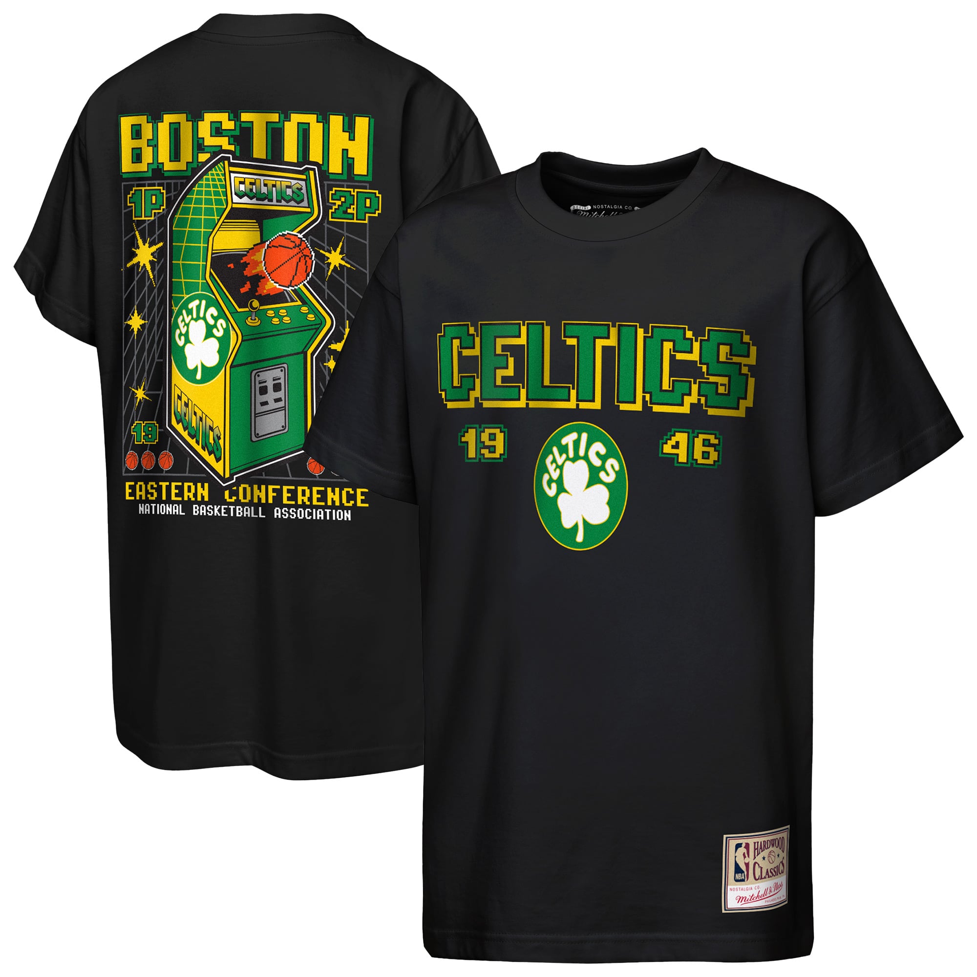 T-shirt rétro arcade noir Mitchell & Ness Boston Celtics pour jeunes