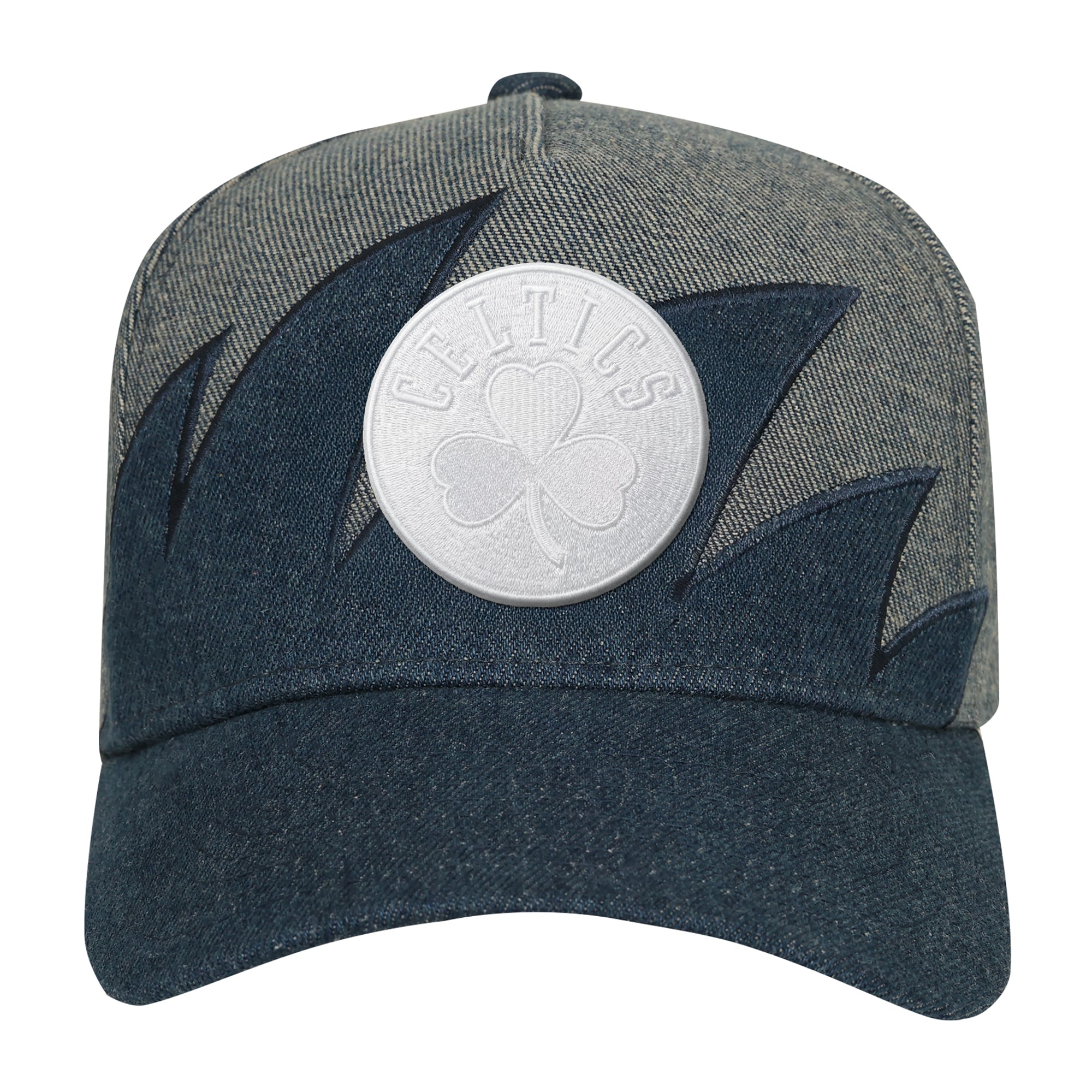 Youth Mitchell & Ness Denim/Gray Boston Celtics Sharktooth Pro Pinch Snapback Hat