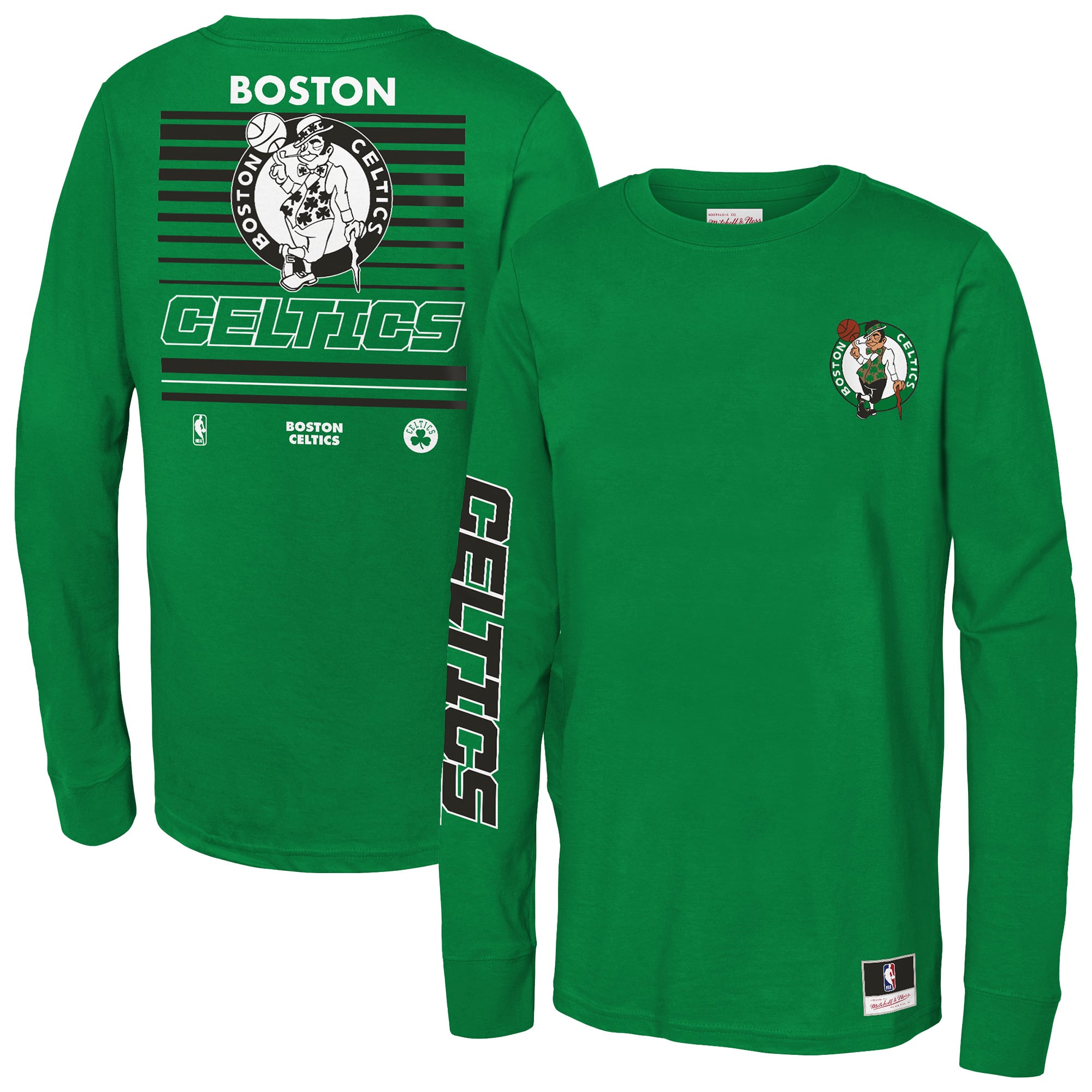 T-shirt à manches longues Mitchell & Ness vert Boston Celtics Triple Play pour enfant