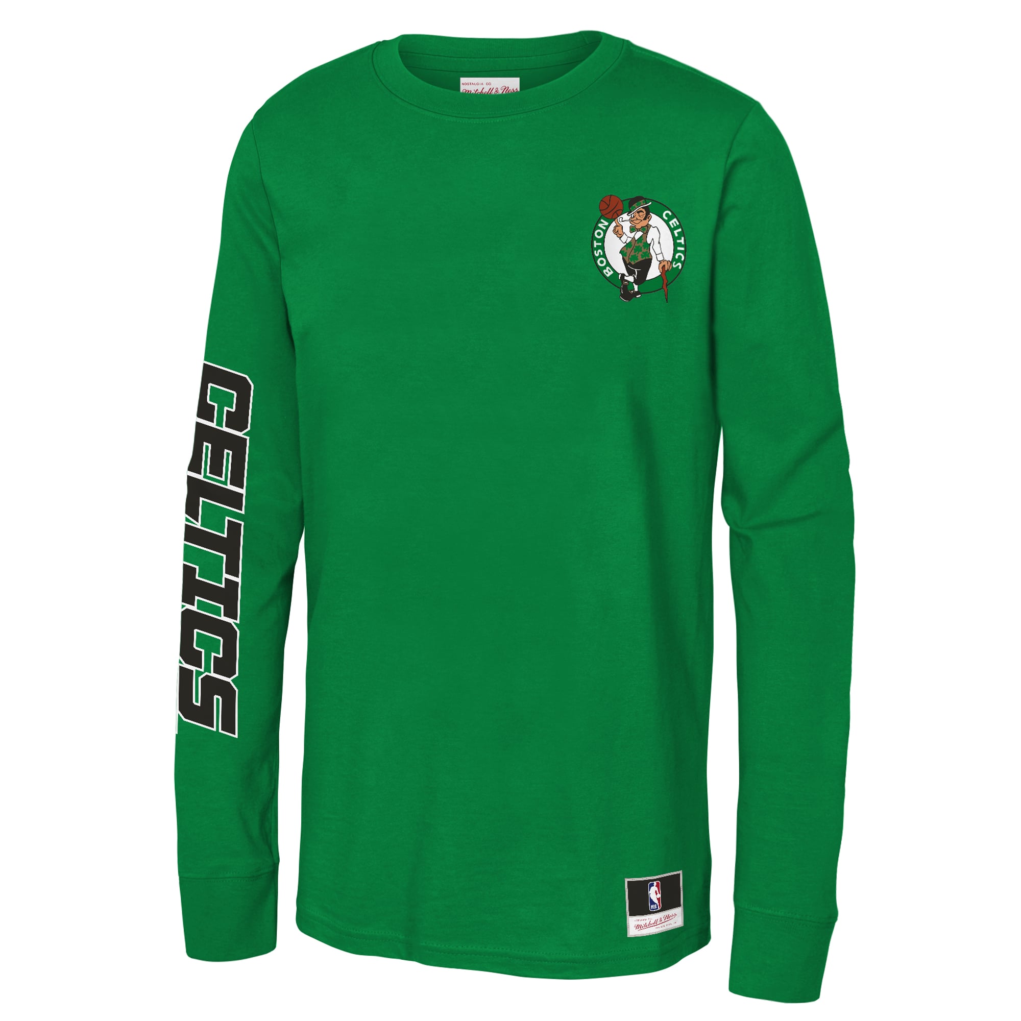 T-shirt à manches longues Mitchell & Ness vert Boston Celtics Triple Play pour enfant