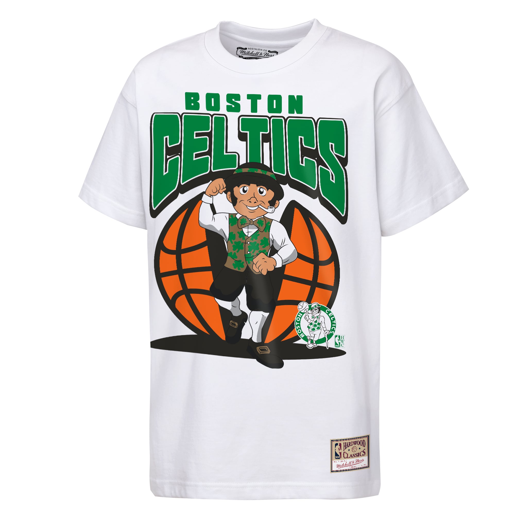 Youth Mitchell & Ness  White Boston Celtics Mascot Mania T-Shirt