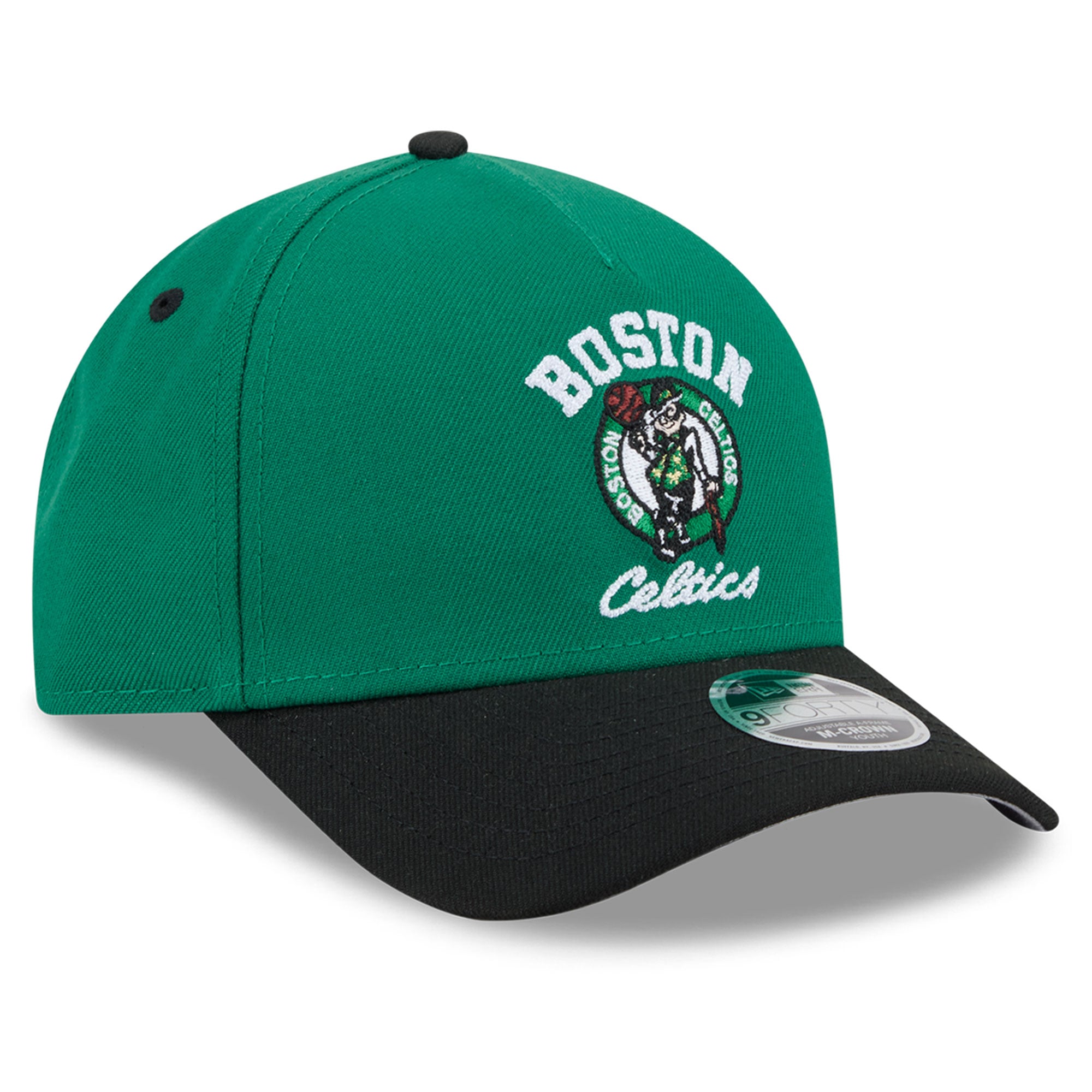 Casquette ajustable New Era Kelly Green/Black Boston Celtics Arch 9FORTY A-Frame M-Crown pour jeunes