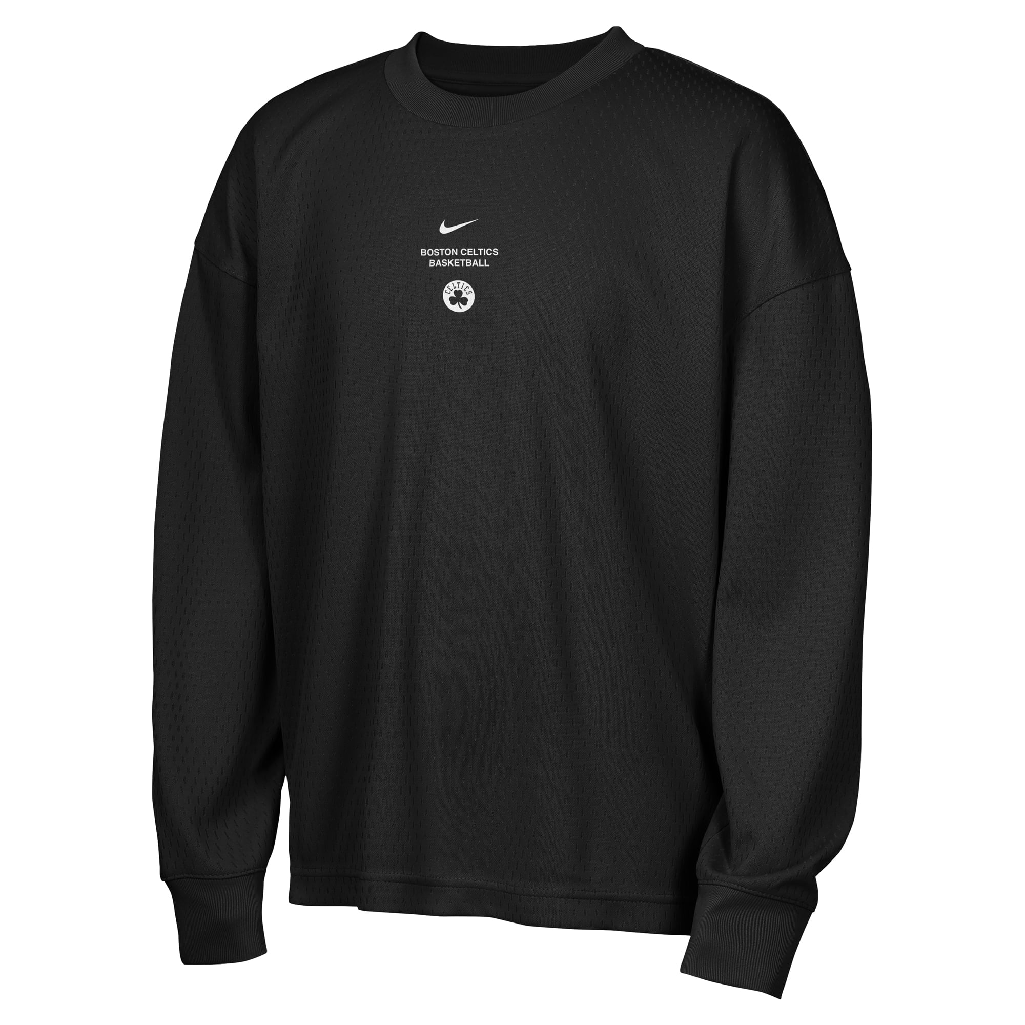 T-shirt à manches longues Nike Boston Celtics noir pour jeunes, édition standard 2026, performance d'avant-match