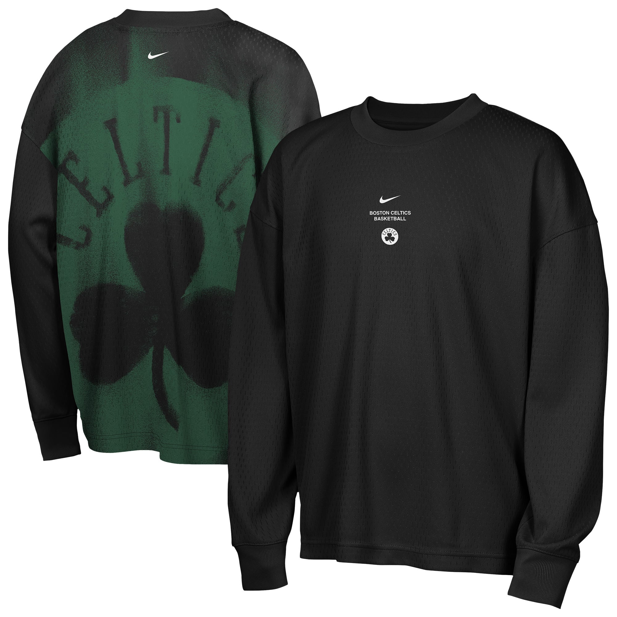 T-shirt à manches longues Nike Boston Celtics noir pour jeunes, édition standard 2026, performance d'avant-match