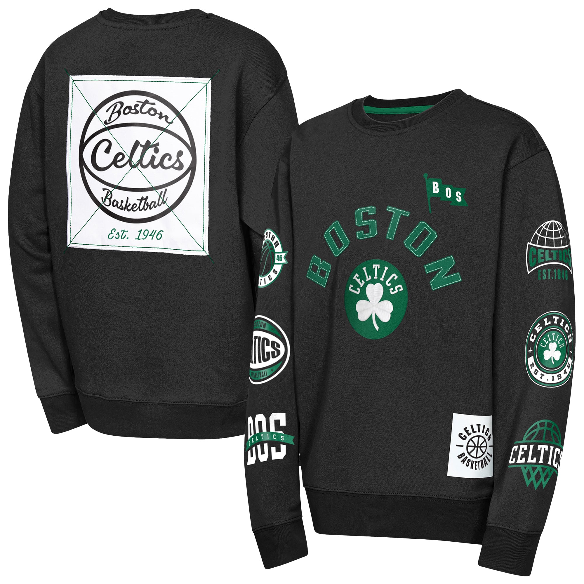 Sweat-shirt noir Youth Outerstuff Boston Celtics décoré.