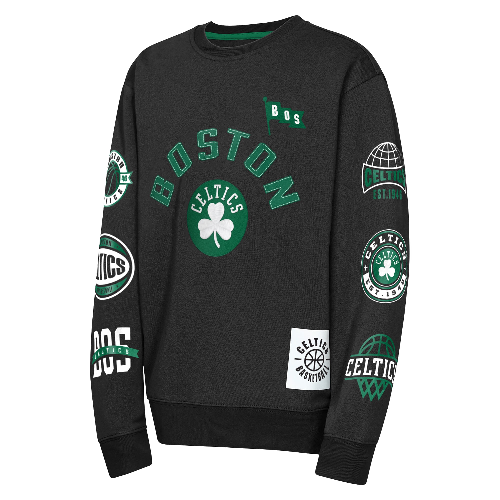 Sweat-shirt noir Youth Outerstuff Boston Celtics décoré.