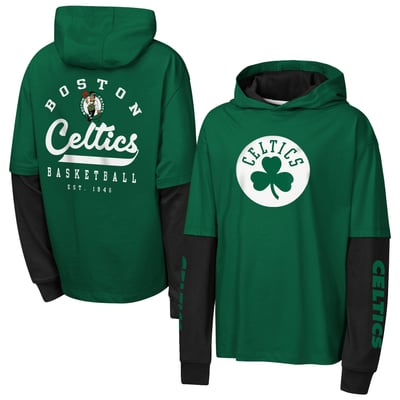 Boston Celtics Outerstuff Youth Double Nickel Oversized Faux 2fer Pullover Hoodie - Green
