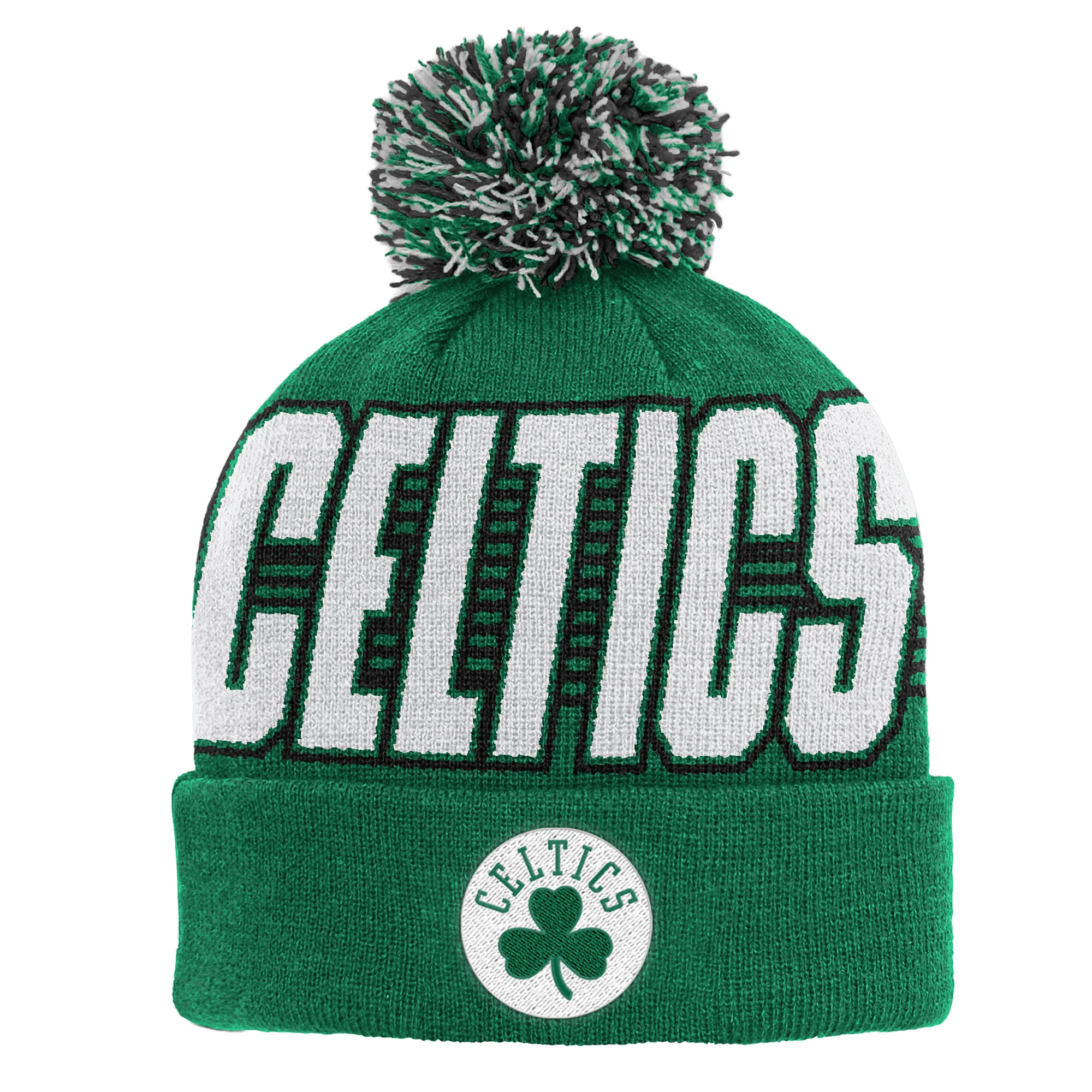 Bonnet tricoté à revers vert Kelly Boston Celtics pour enfant Outerstuff avec pompon