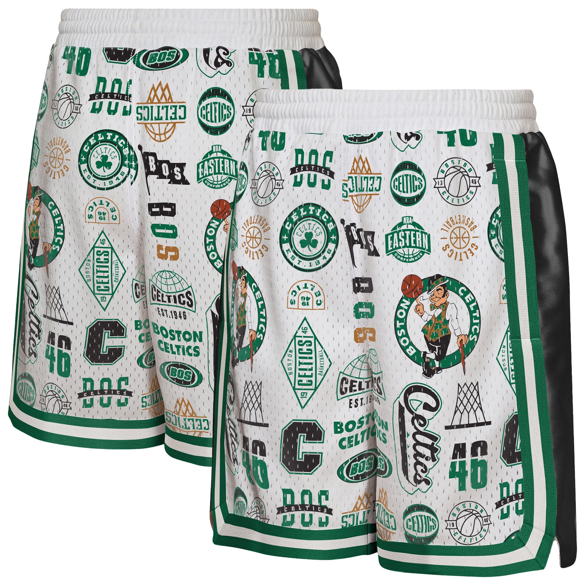 Short de basketball blanc Boston Celtics Ball Hog Dazzle pour jeunes la marque Outerstuff.