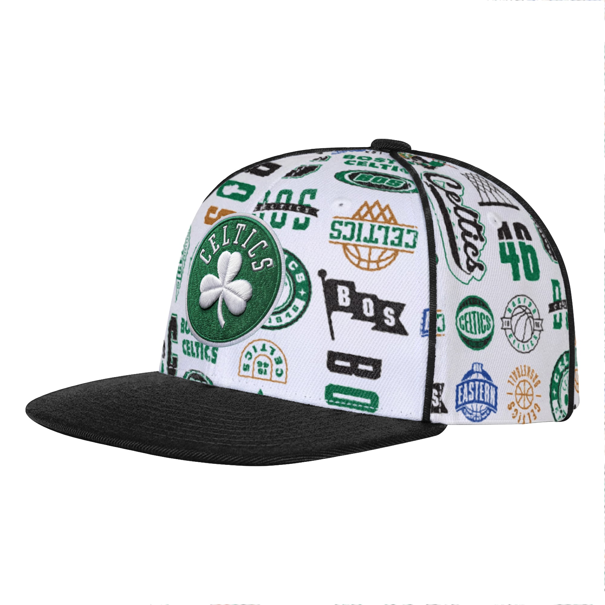 Youth Boston Celtics Outerstuff White Piped Up Snapback Hat