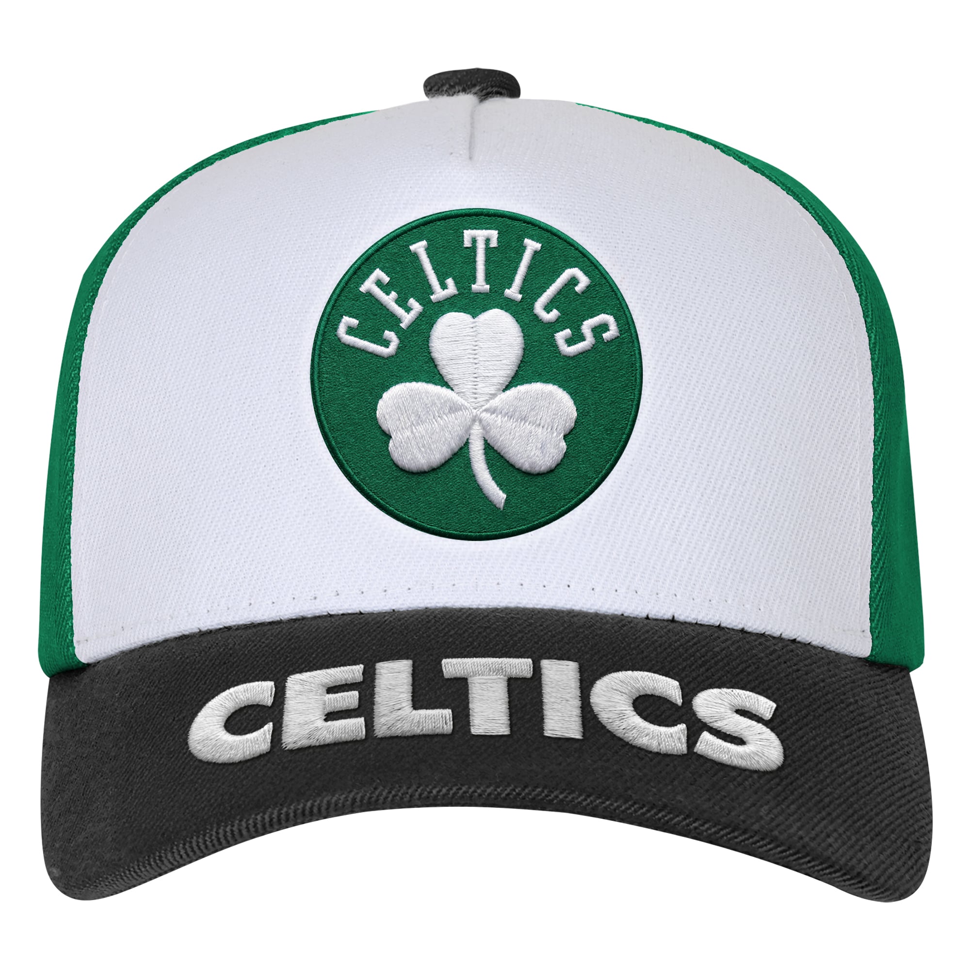 Casquette ajustable pré-courbée à trois boutons, logo Boston Celtics, blanche et noire, pour jeunes de la marque Outerstuff.