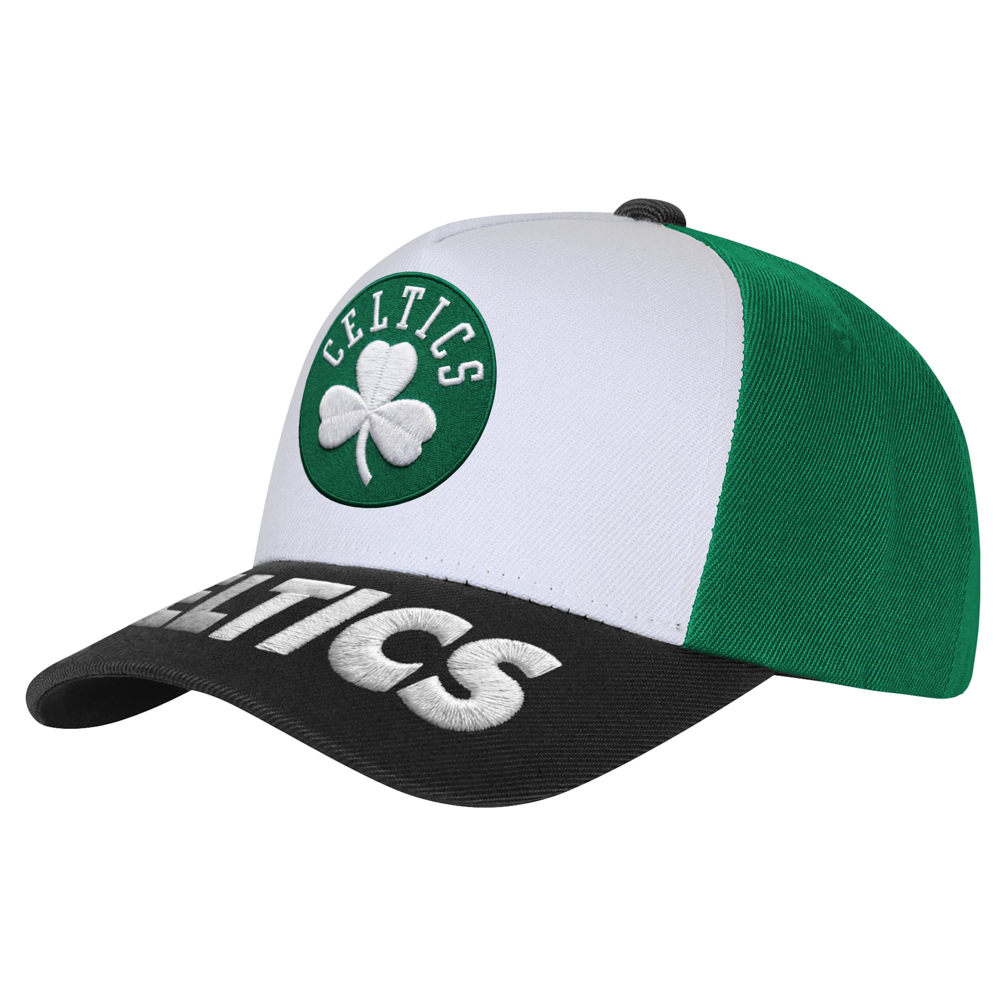Youth Outerstuff White/Black Boston Celtics Logo Three Pro Pinch Pre-Curved Adjustable Hat