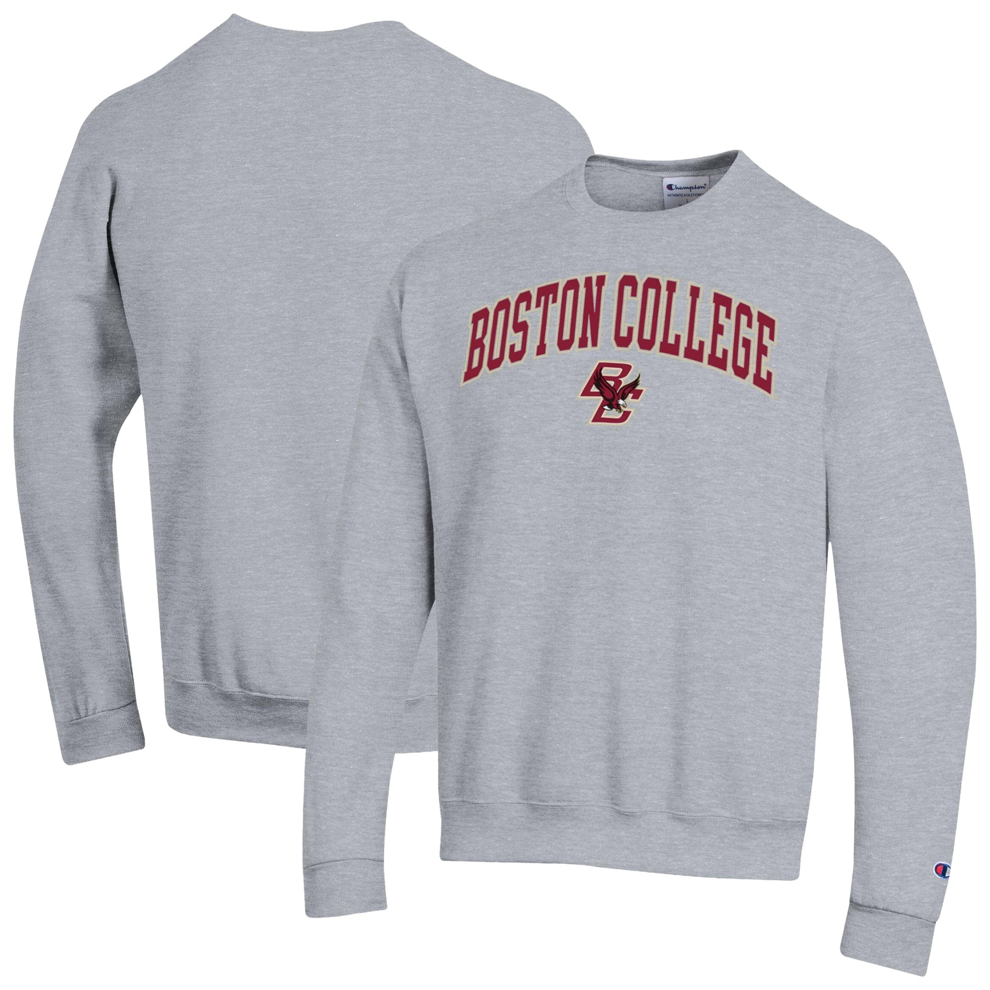 Sweat-shirt Champion pour homme, gris chiné, Boston College Eagles Arch Powerblend