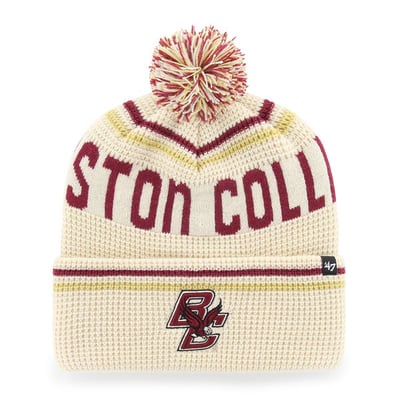 Boston College Eagles '47 Unisex Quattrle Waffle Cuffed Knit Hat with Pom - Cream