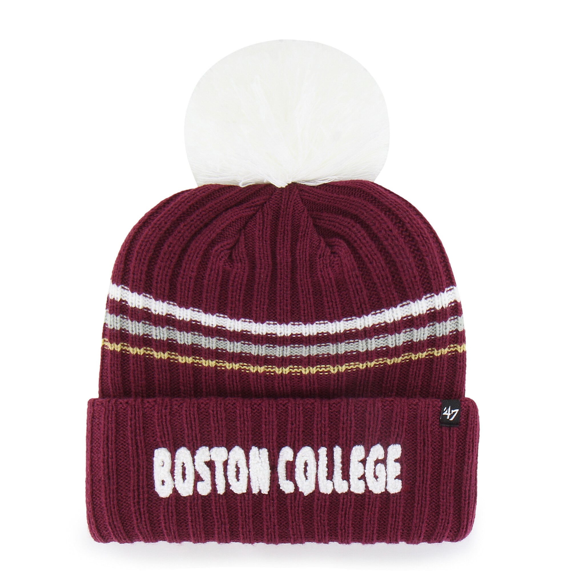 Bonnet en maille duveteuse à gros pompon, modèle 47 bordeaux, Boston College Eagles, pour femme