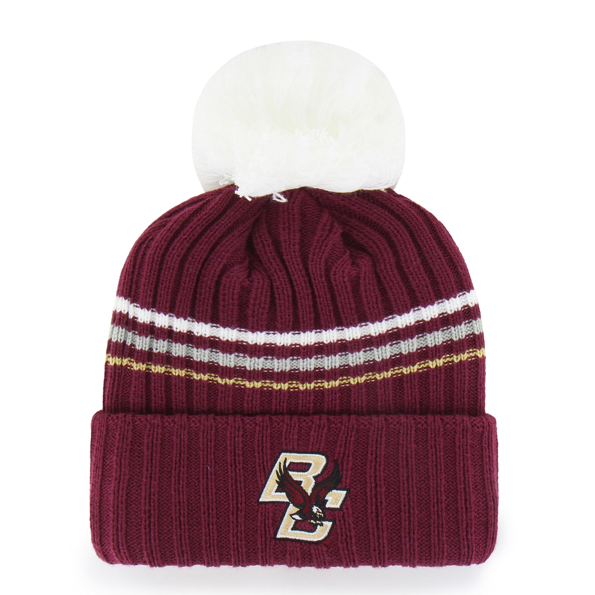 Bonnet en maille duveteuse à gros pompon, modèle 47 bordeaux, Boston College Eagles, pour femme