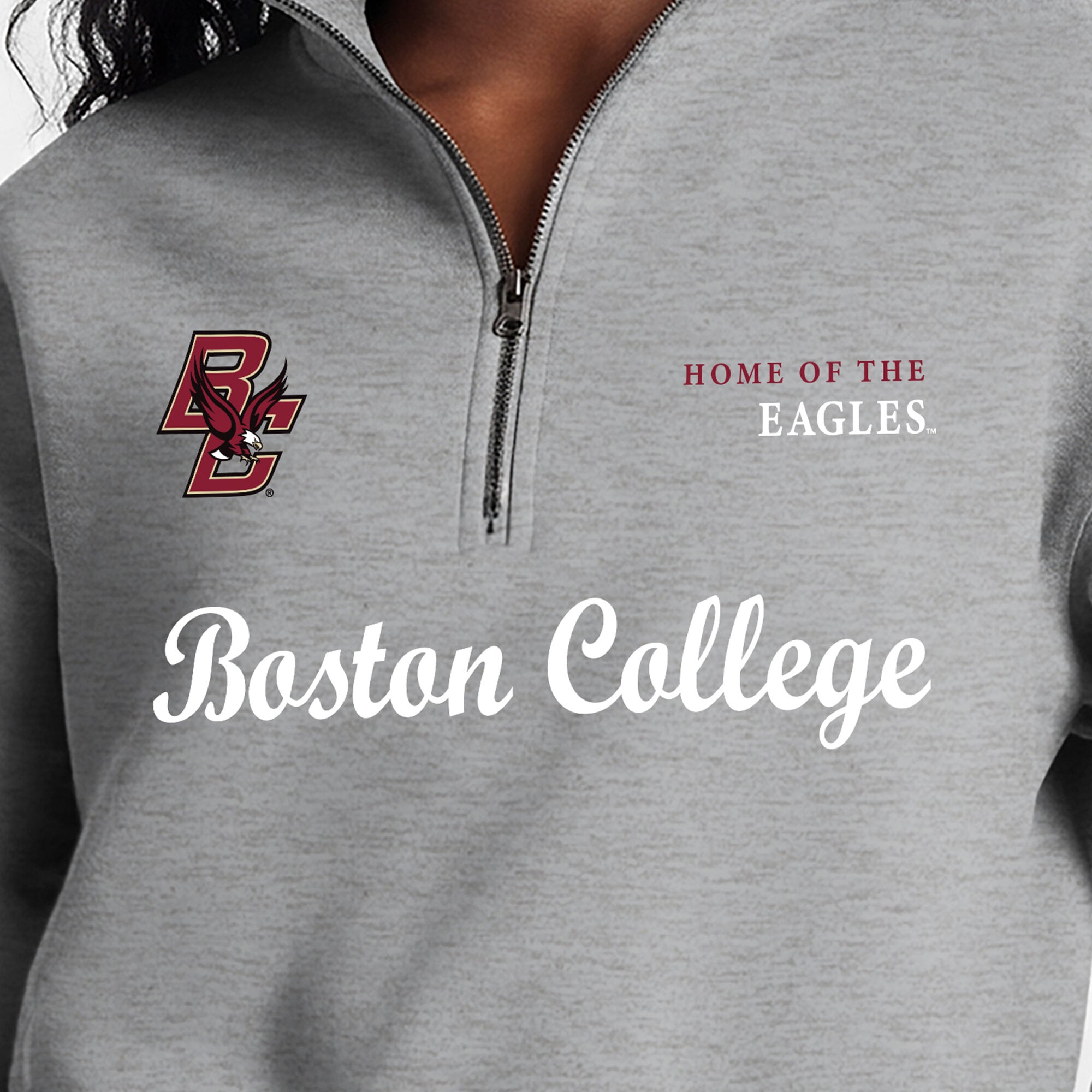 Women's Champion Gray Boston College Eagles Academic Triumph Quarter-Zip Tri-Blend Pullover