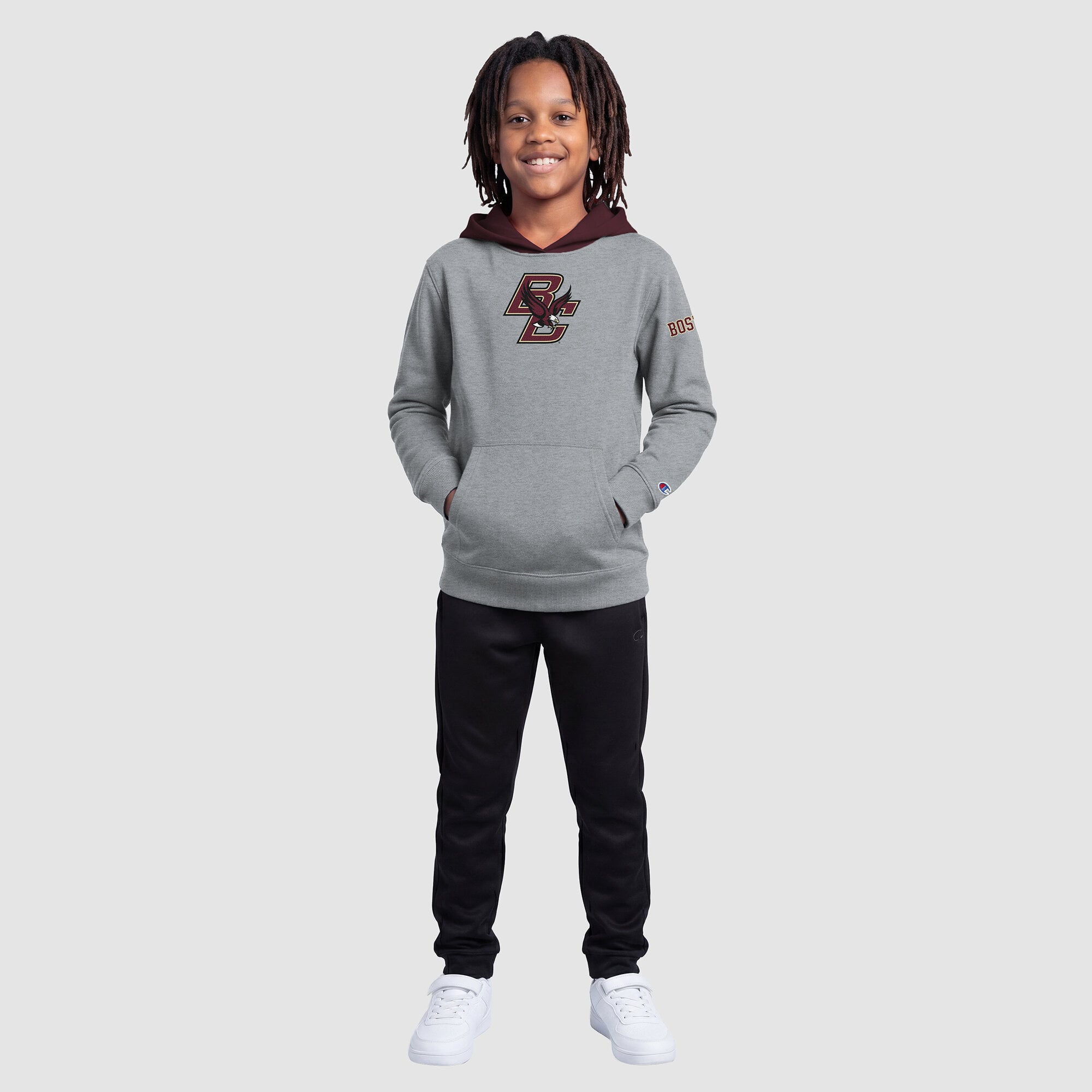 Sweat à capuche en polaire gris chiné Youth Champion Boston College Eagles