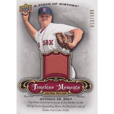 2009 UD A Piece of History Timeless Moments Jersey Red #TMJP Jonathan Papelbon