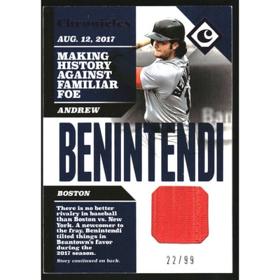 2017 Panini Chronicles Swatches Purple #8 Andrew Benintendi/99